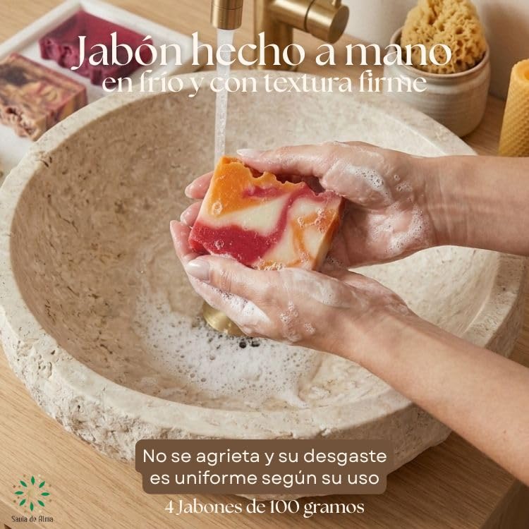 Pack 4 Jabones Artesanales Naturales – Jabones Sólidos de Aguacate, Pepita de Uva, Monoï y Árbol de Té | Jabón Facial, de Manos y para el Cuerpo | Veganos, Hidratantes | Hecho en España
