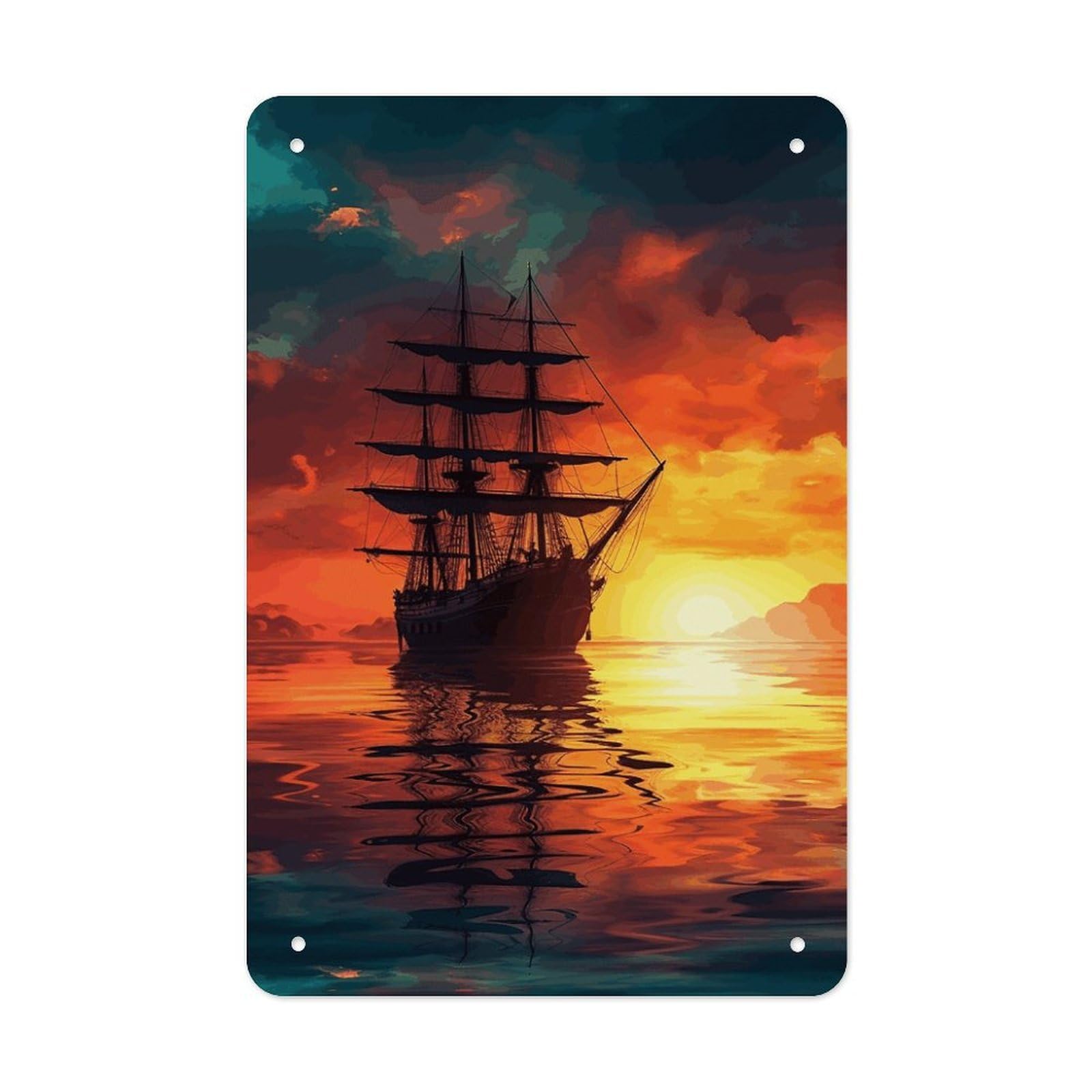 QMNLKH A Sailing Boat on The Water Plaques for Wall Decor, Personalized Metal Tin Sign for Home, Multifunctional Poster for Office, Fashion Painting for Hallway, Wall Art Pictures, 7.9x11.8Inch