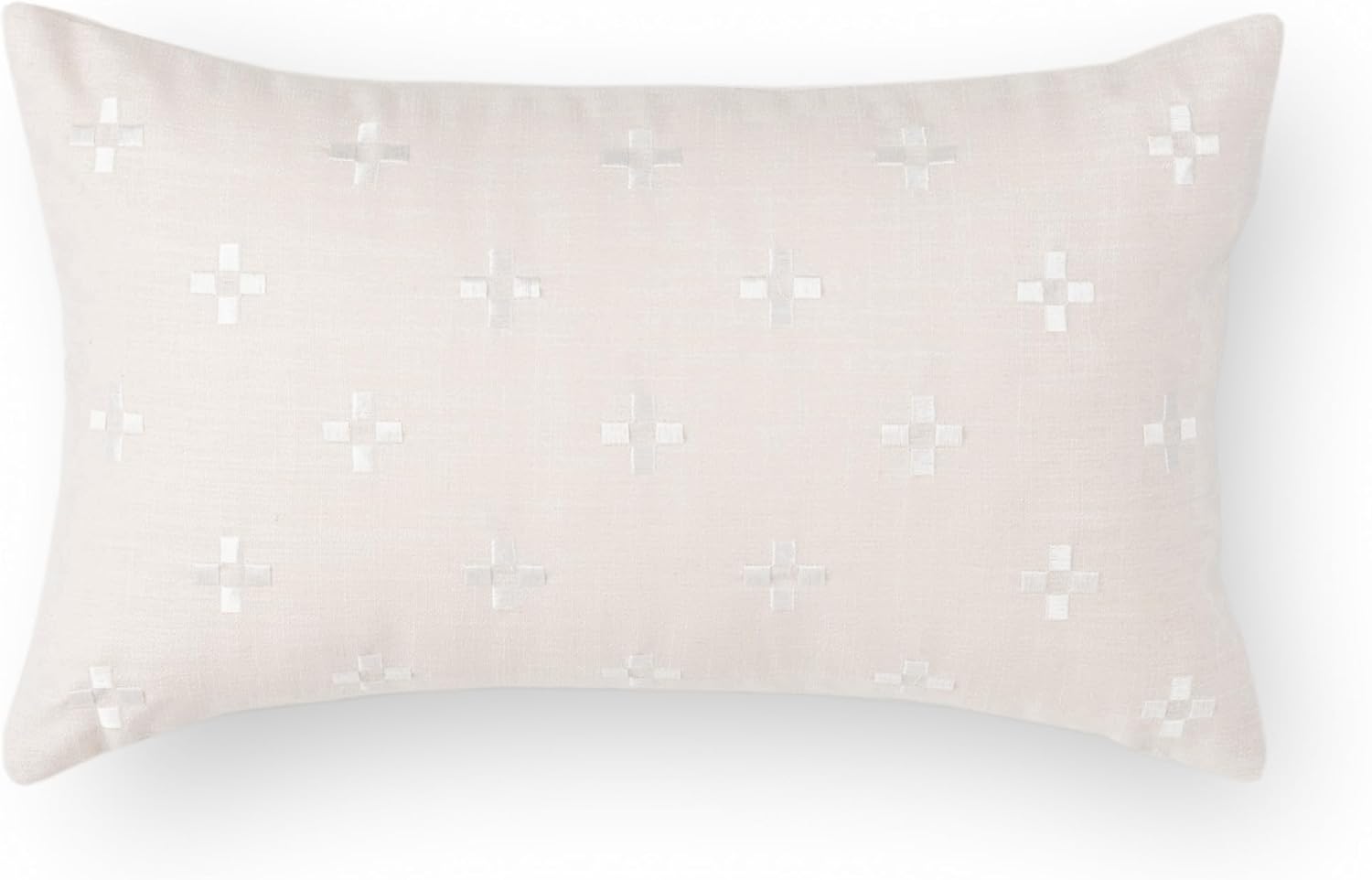 Crumbs Home Coastal Linen Indoor Outdoor Lumbar Pillow Cover Only, 12"x20" Water Repellent for Patio, Backyard, Couch, Neutral Beige Small Squares