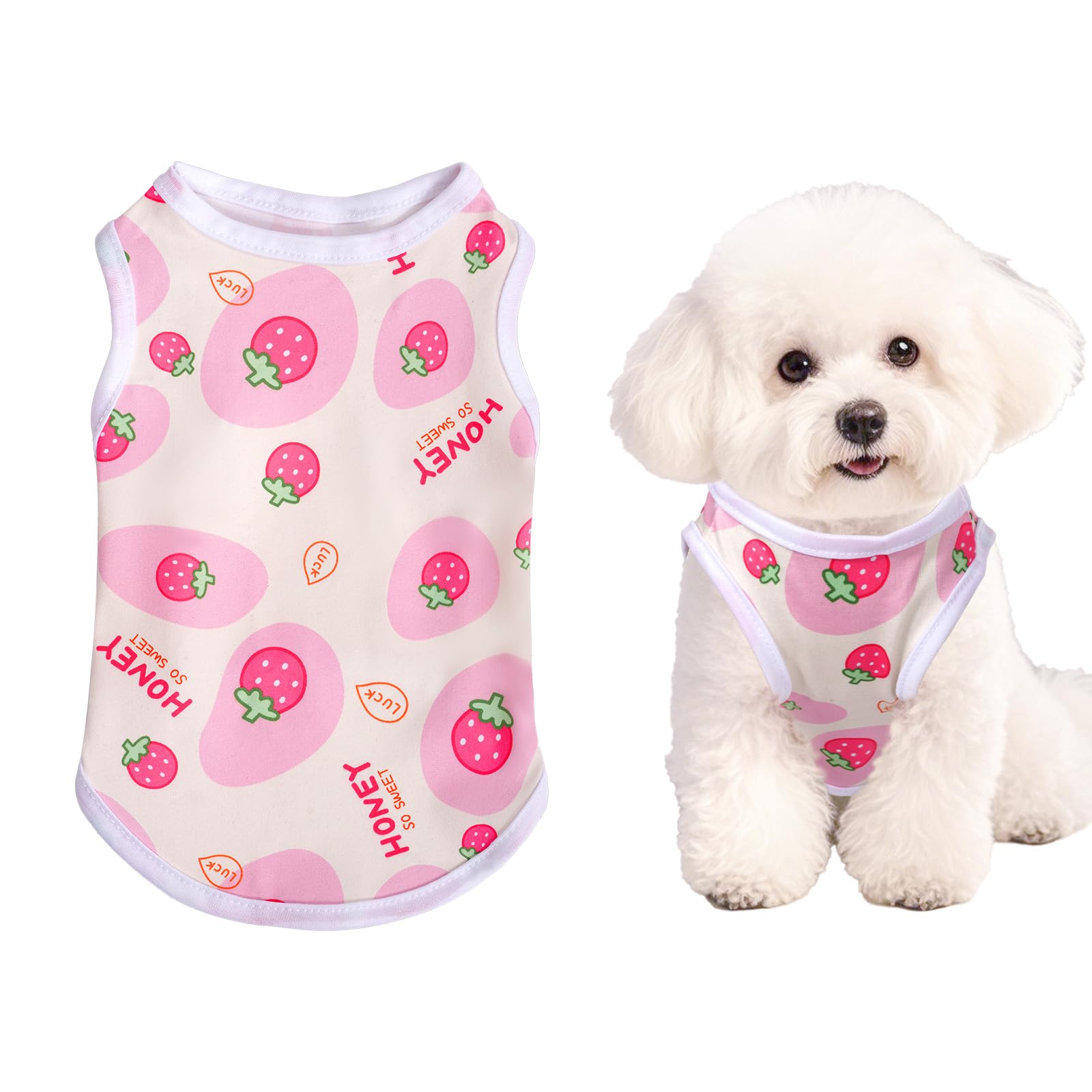 Pistha Pink Dog Shirts Cute Summer Dog Clothes Soft Pet T-Shirt Printed Puppy Shirt for Small Medium Dogs Cats Girl(Strawberry1,S)