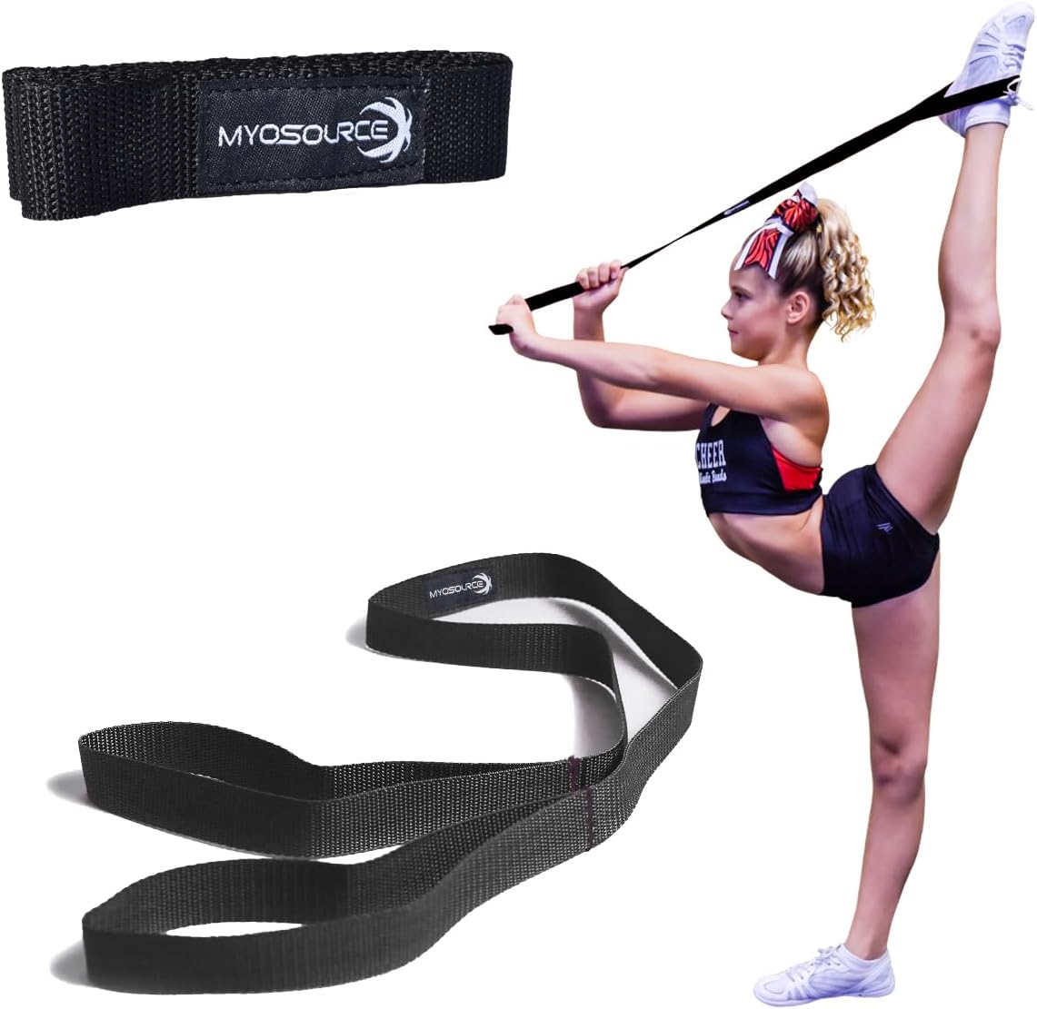 Myosource Kinetic Bands Cheerleading Flexibility Stunt Strap - Improve Stretching and Stunts for Cheer Dance Gymnastics & Physical Therapy Stocking Stuffers Present for Kids Girls Adults - 12 Colors