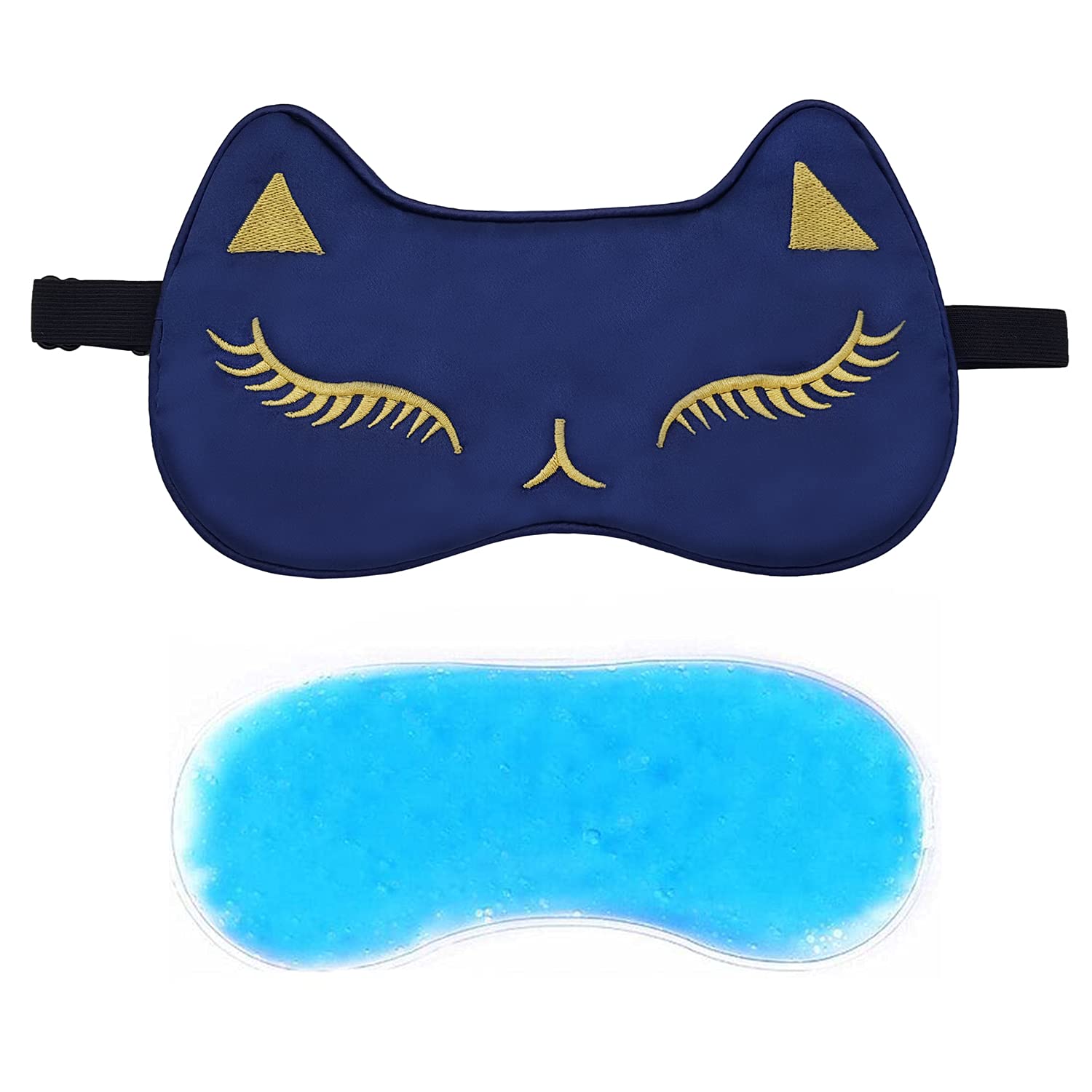 Jenna Sleep Eye Mask with Super Smooth And Adjustable Strap- Super Soft & Cozy, Blindfold and Travelling (Silk_Flamingo_Blue_Gel)