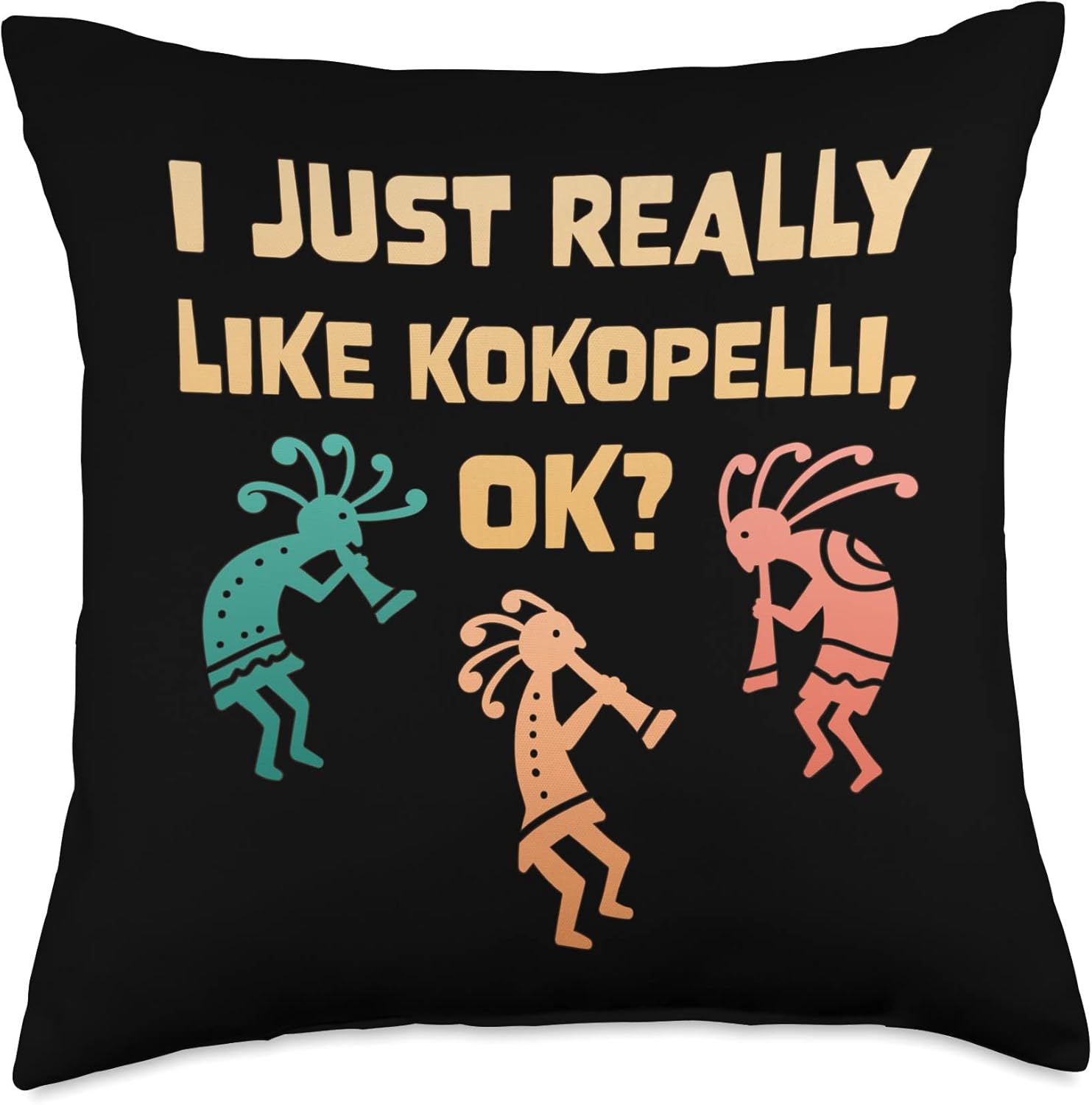 Kokopelli Fan Native American Tattoo Style Southwestern Throw Pillow