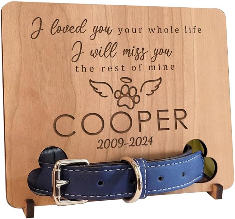 GiftsForYouNow Dog Collar Memorial, Personalized Pet Memorial Keepsake, Custom Pet Memorial, Engraved Cherry Wood, Love You and Miss You