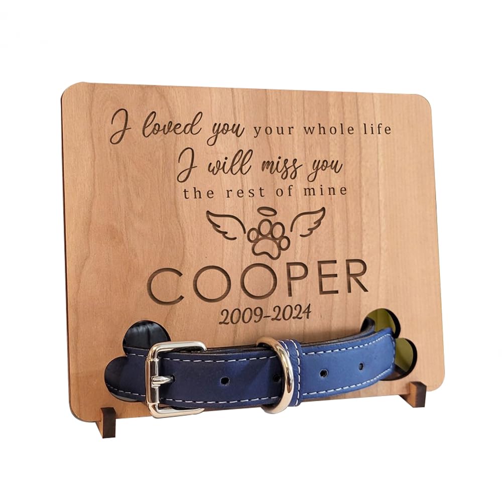 GiftsForYouNow Dog Collar Memorial, Personalized Pet Memorial Keepsake, Custom Pet Memorial, Engraved Cherry Wood, Love You and Miss You