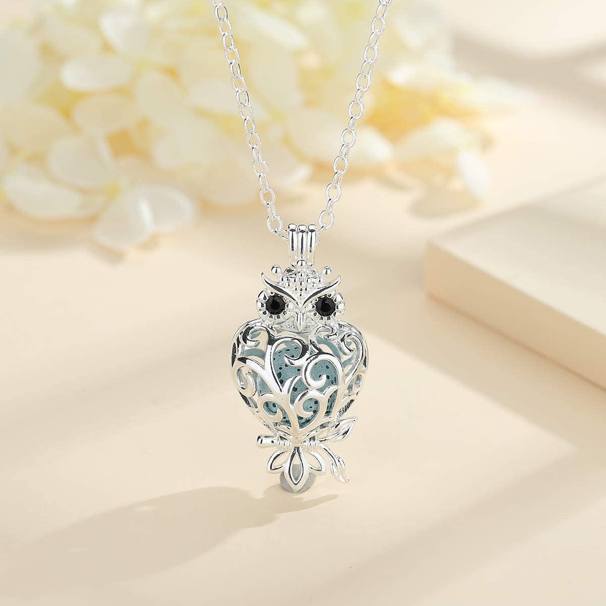 2 Pack Essential Oil Necklaces Diffuser for Women Aromatherapy Jewelry with Lava Rock Stones, Wise Owl & Elegant Dragonfly Pendant, 24" Chain