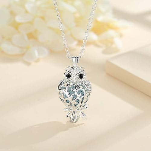 Miniatura 2 de Paquete de 2 collares difusores de piedra de lava de animales lindos para mujeres, juego de joyas de aromaterapia de aceite esencial, búho sabio y