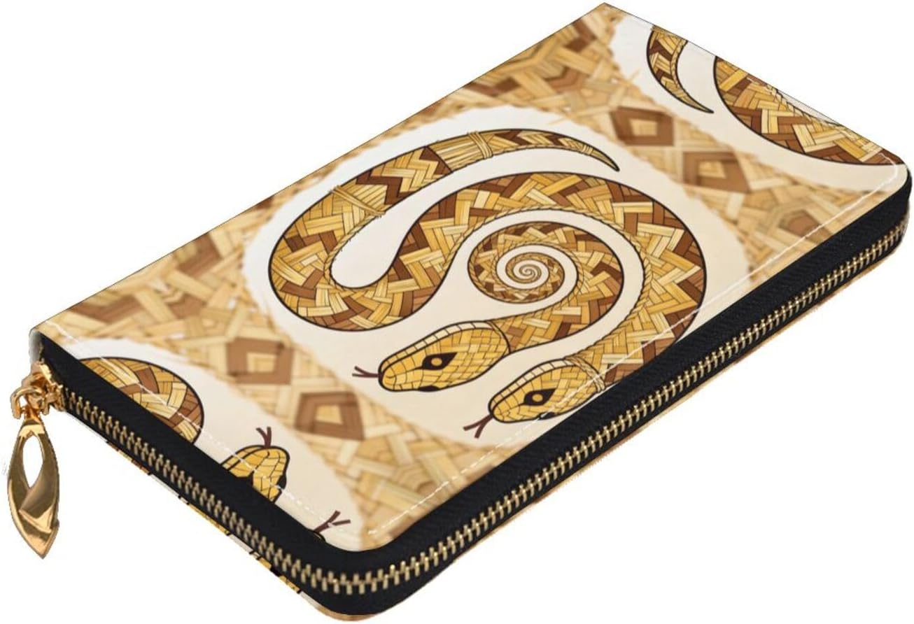 Rattlesnake pattern Long Zip Around Wallet for Women, Large Capacity RFID Leather Wristlet Wallet with 12 Card Slots Coin Purse, Fashion Clutch Purse with Wrist Strap