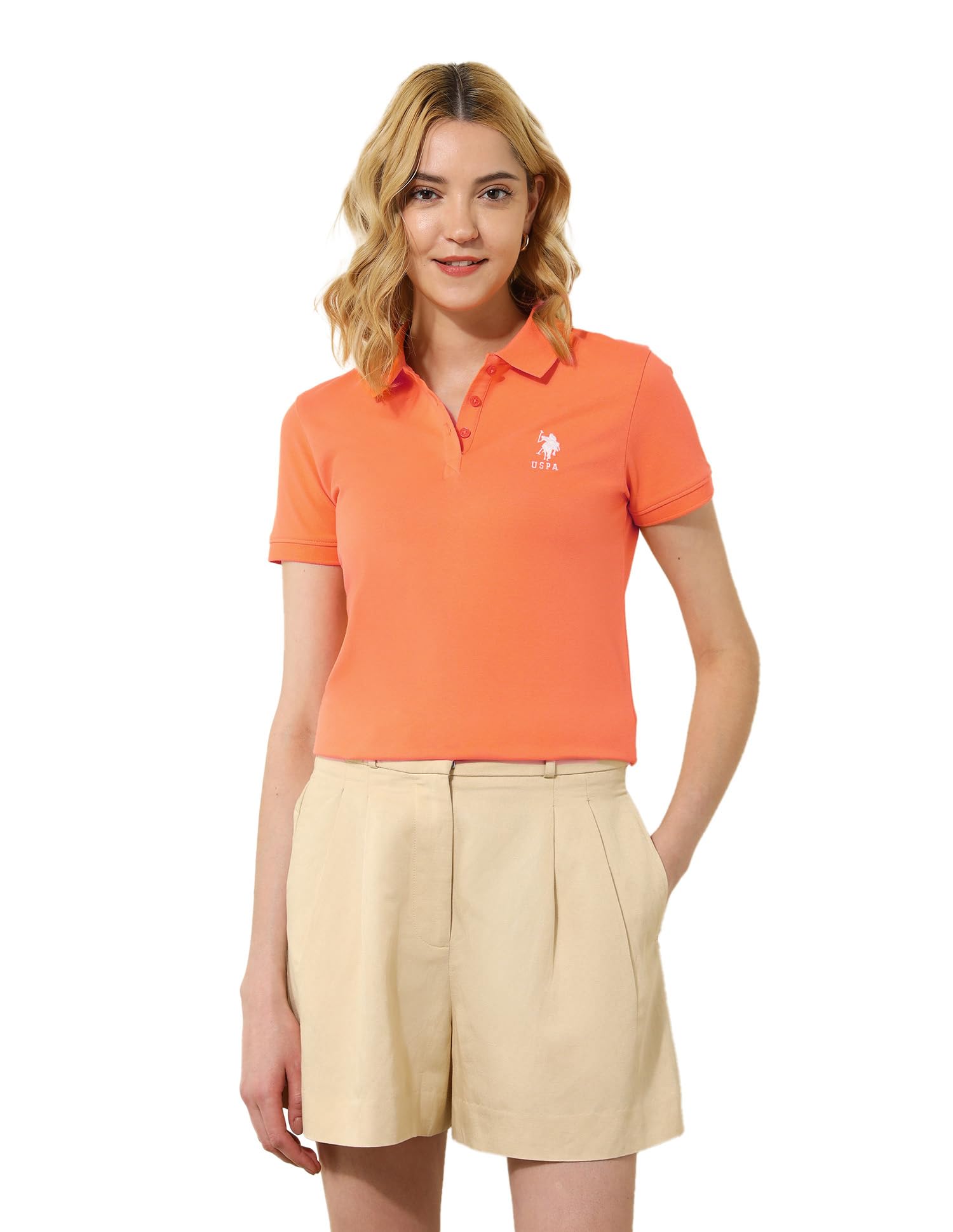 u.s. polo assn. Women's Solid Regular Fit Polo Shirt-picture-49
