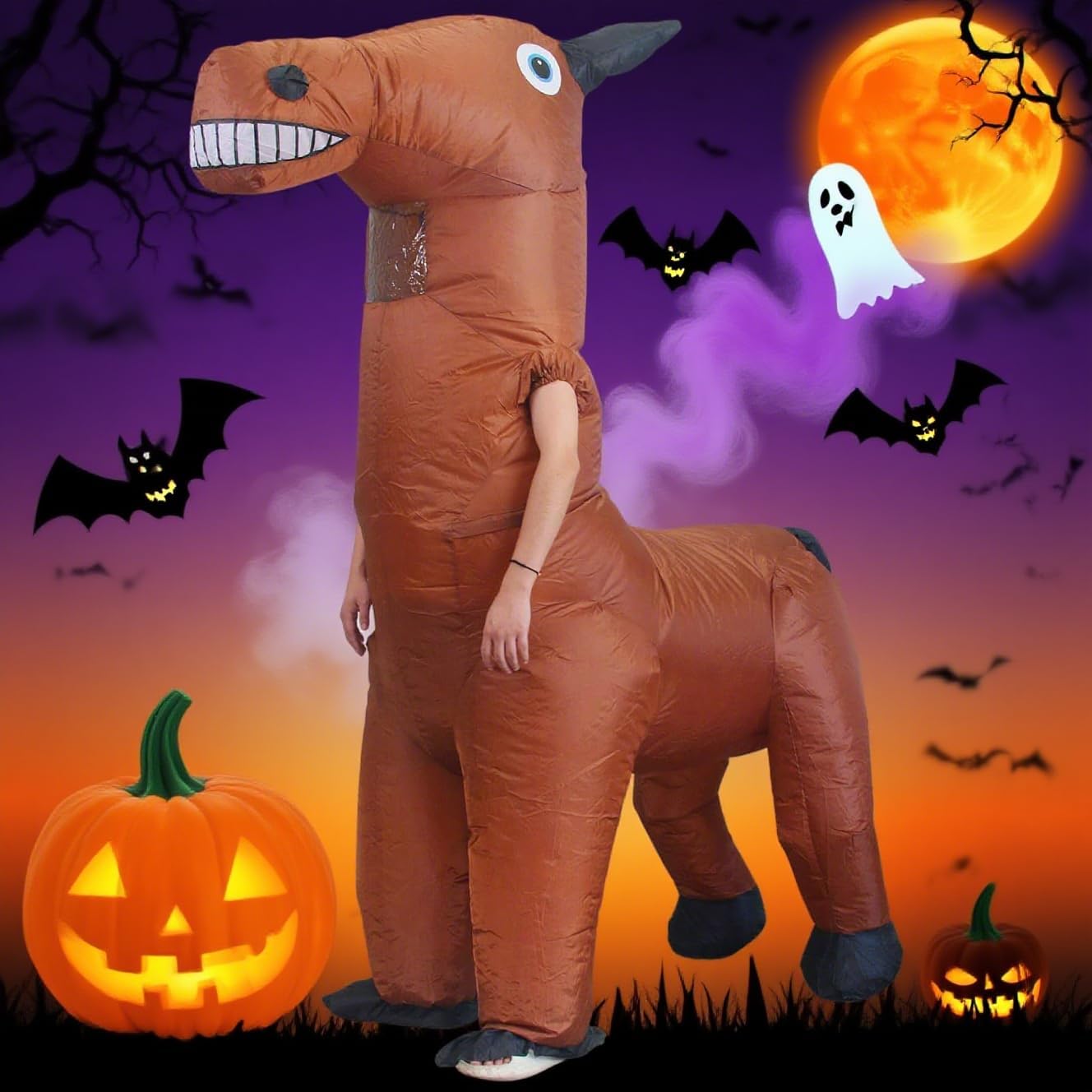 Horse Inflatable Costume Adult, Full Body Blow Up Costume for Halloween Christmas Carnival Party Dress-Up - Image 2