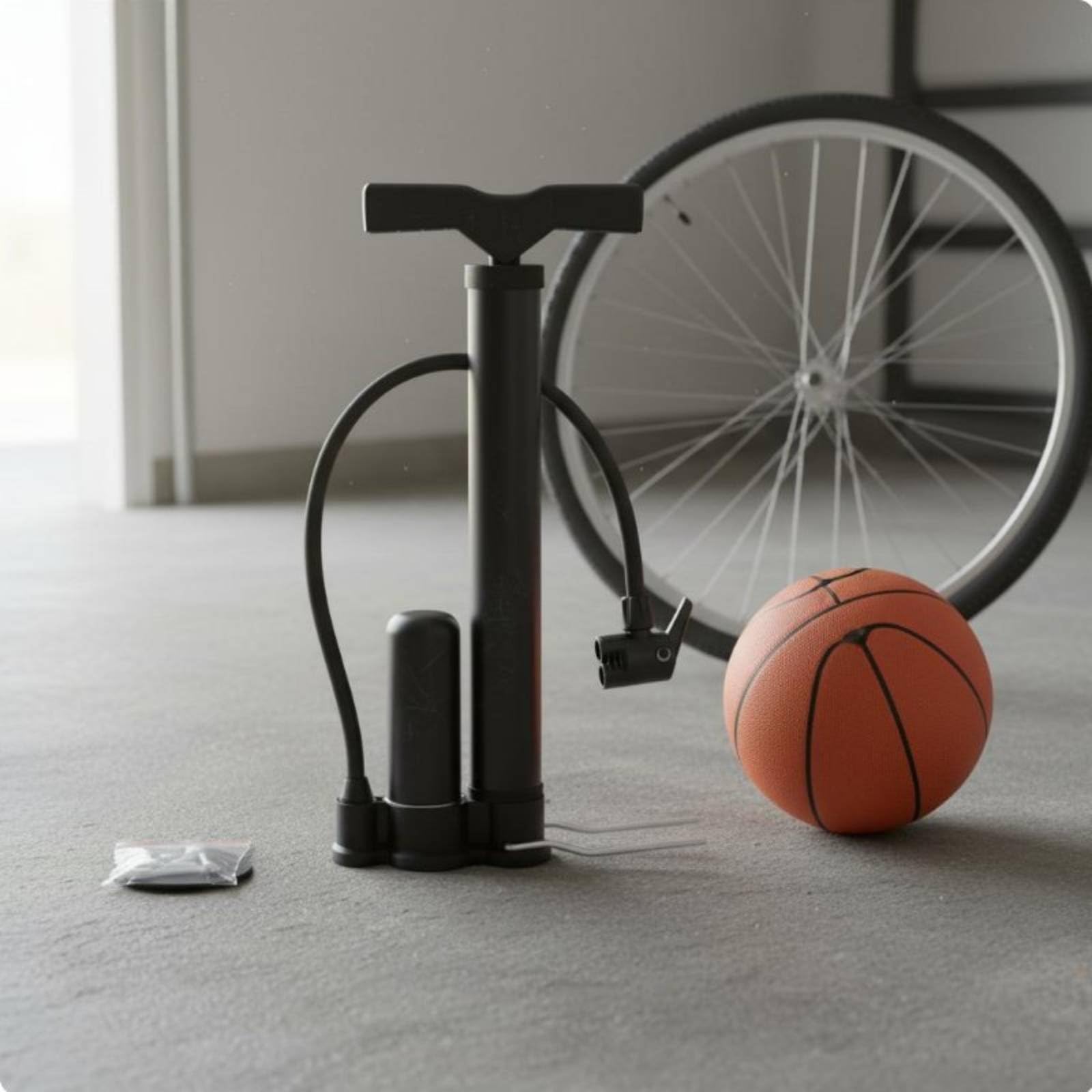 Bomba de Aire para Bicicleta Inflador Manual Multifuncional con Cabezal Doble y Manómetro Preciso Acero Inoxidable Adecuada para Balones Bicicletas, Negro, Size to 3
