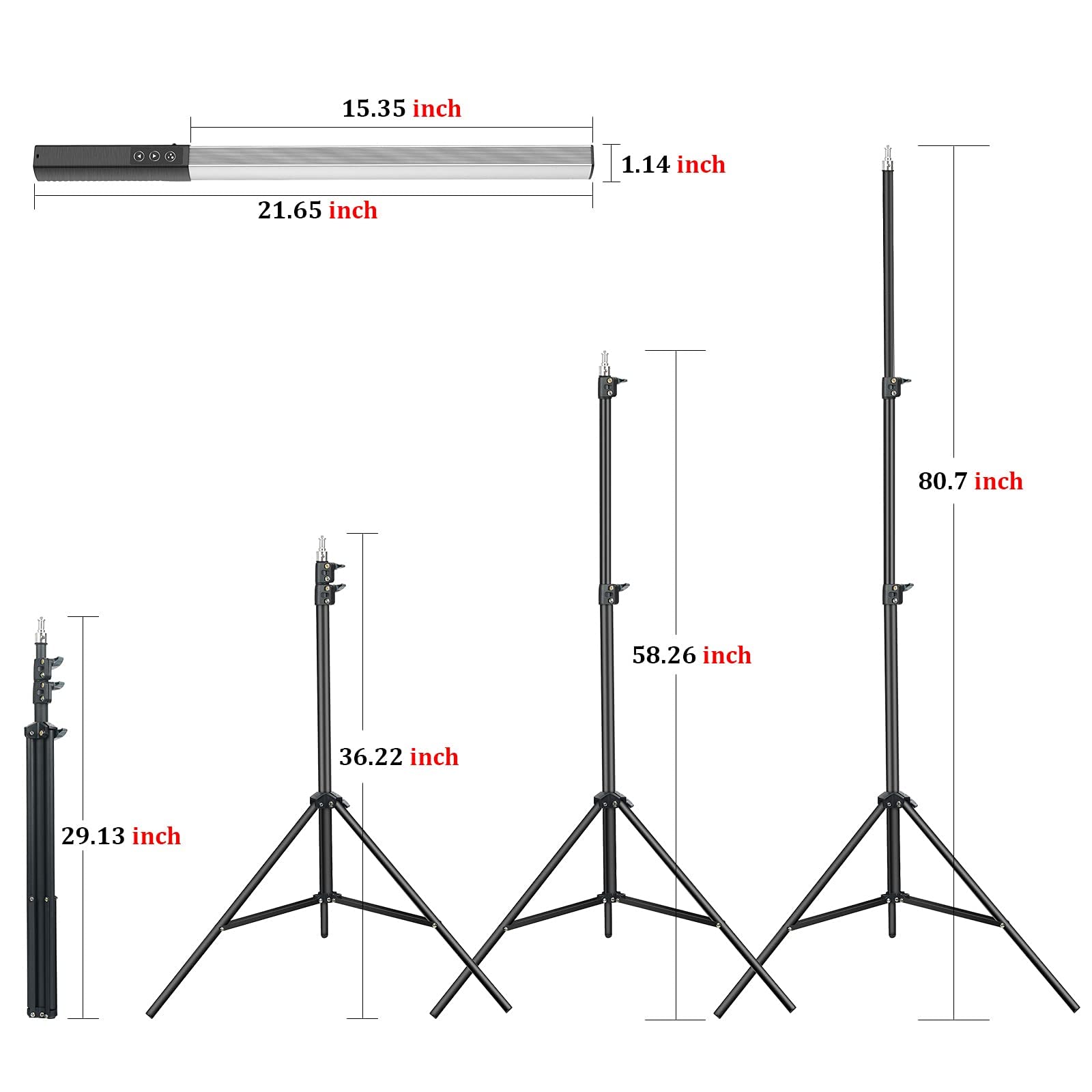 Luz LED de vídeo de 36 colores, LUXCEO Iluminación LED Video Lámpara Fotografía Luz Kit,1000 lúmenes, CRI 95+ Temperatura de color ajustable 3000-6000K con trípode y mando a distancia de 0,75 a 2,08 m