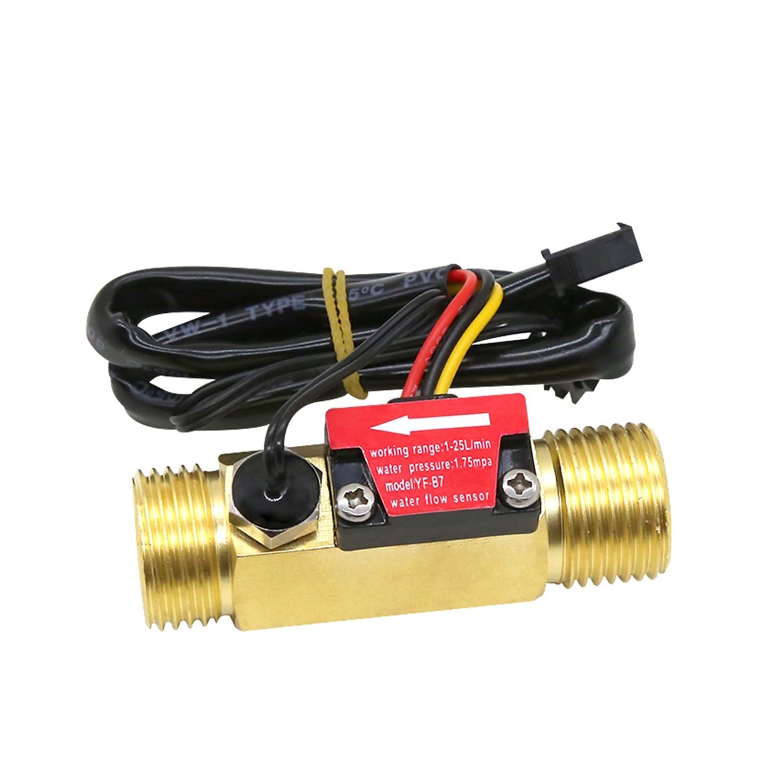 Medidor de caudal de agua, Sensor de Flujo de Agua DN15 DN20, rosca externa de latón de 1,75 MPa, caudalímetro de turbina de pulso, DC5~18V con detección de temperatura(DN20)
