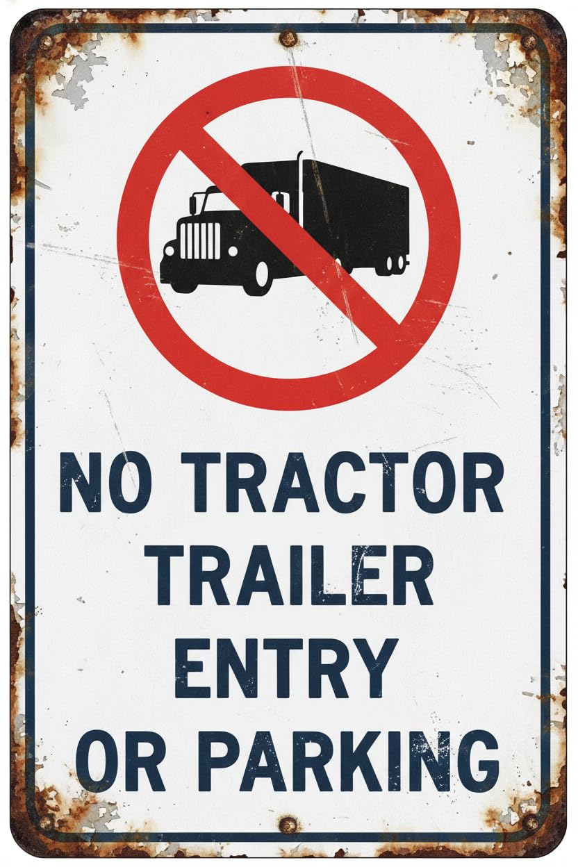 Wall Decor No Tractor Trailer Entry Or Parking Sign. Made In Usa. 8x12Inch Metal. No Semi Trucks Vintage Signs Aluminum Plates Printed