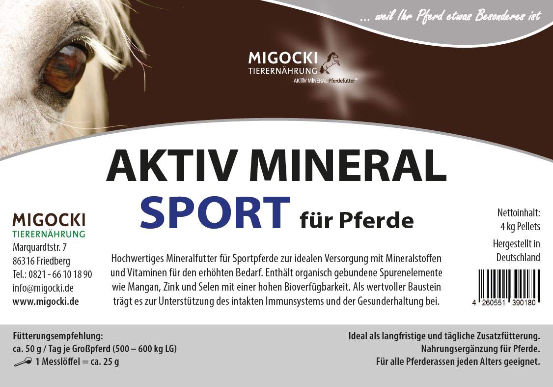 MIGOCKI AKTIV Mineral Sport – 4kg Mineralfuttermittel für Sportpferde – mit Zink, Selen, Mangan pelletiert
