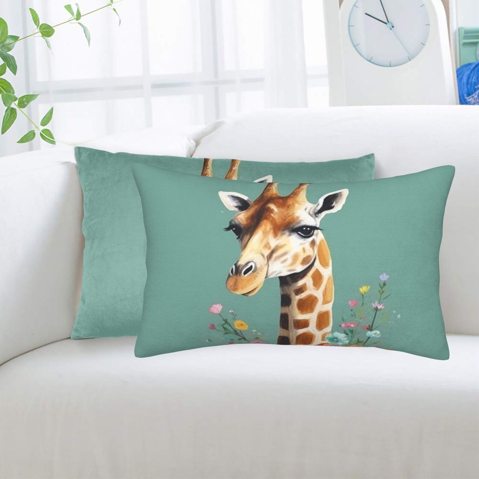 Giraffe with Flowers Standard Pillowcases Sets of 2, Ultra Soft Microfiber Plush Pillow Cases 16"X24" Comfort Decorative Throw Pillow Cover with Hidden Zipper for Bedroom, Sofa, Couch
