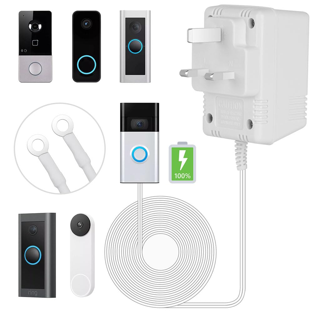 AMFUN 24V 500mA Doorbell Transformer,Visual Doorbell AC Power Adapter, Compatible for Most Versions of Ring Doorbell and Thermostat with 8M (315") Long Cable