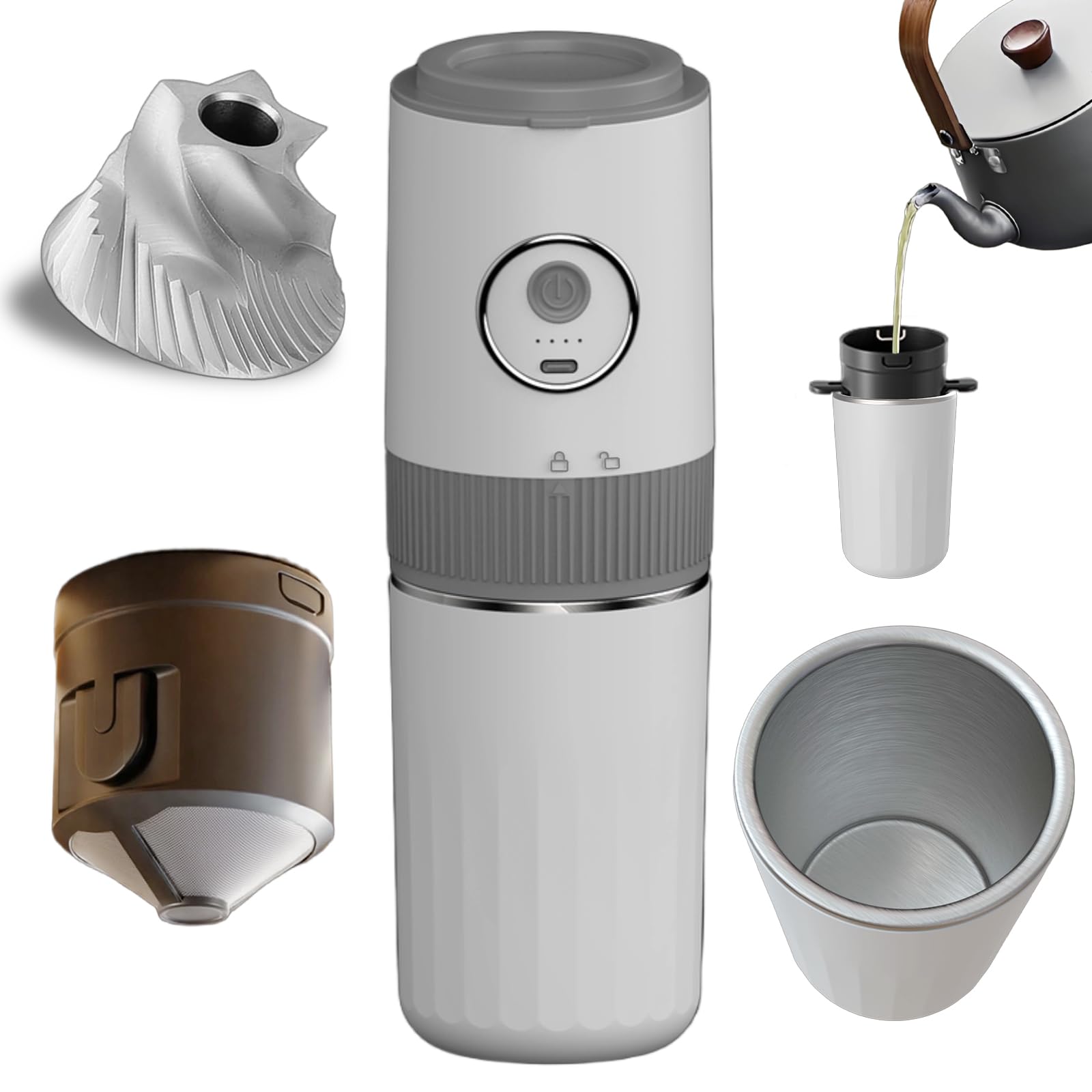 Portable All-in-one Electric Burr Coffee Grinder and Brewing Kit