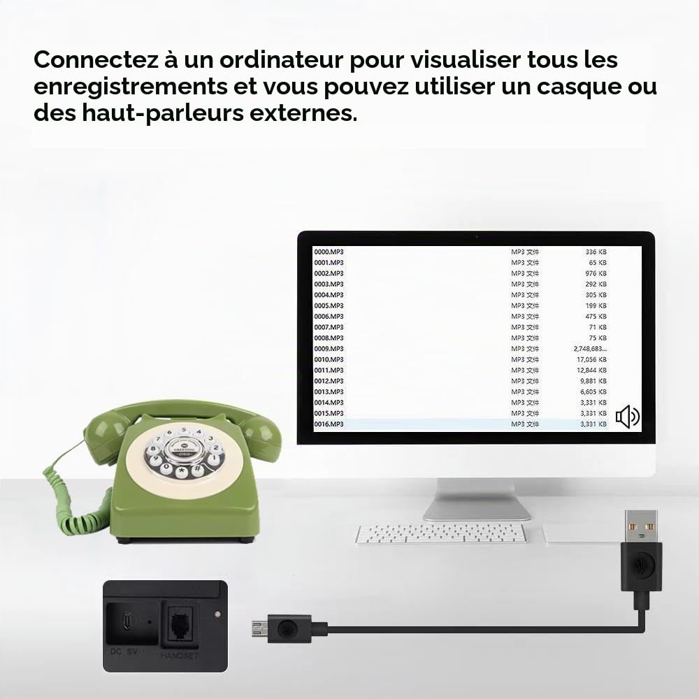 Livre d'or audio à enregistrement vocal – Livre d'or pour mariages, fêtes prénuptiales, anniversaires | Enregistreur vocal rétro | Téléphone à mémoire rechargeable par USB | Cadeau de mariage