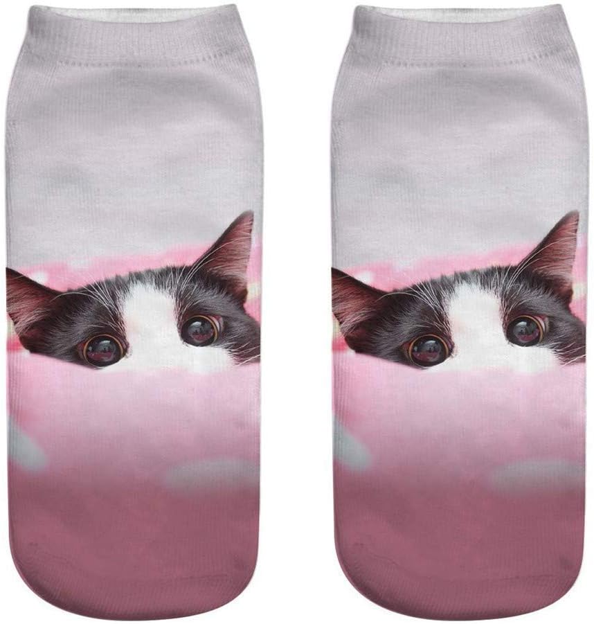 1 Pair Unisex Funny 3D Fashion Cat Printed Casual Socks Cute Low Cut Ankle Men Women Cotton Animals Dog Sports Stocking Harajuku Style Animal Pattern Christmas Breathable Stockings