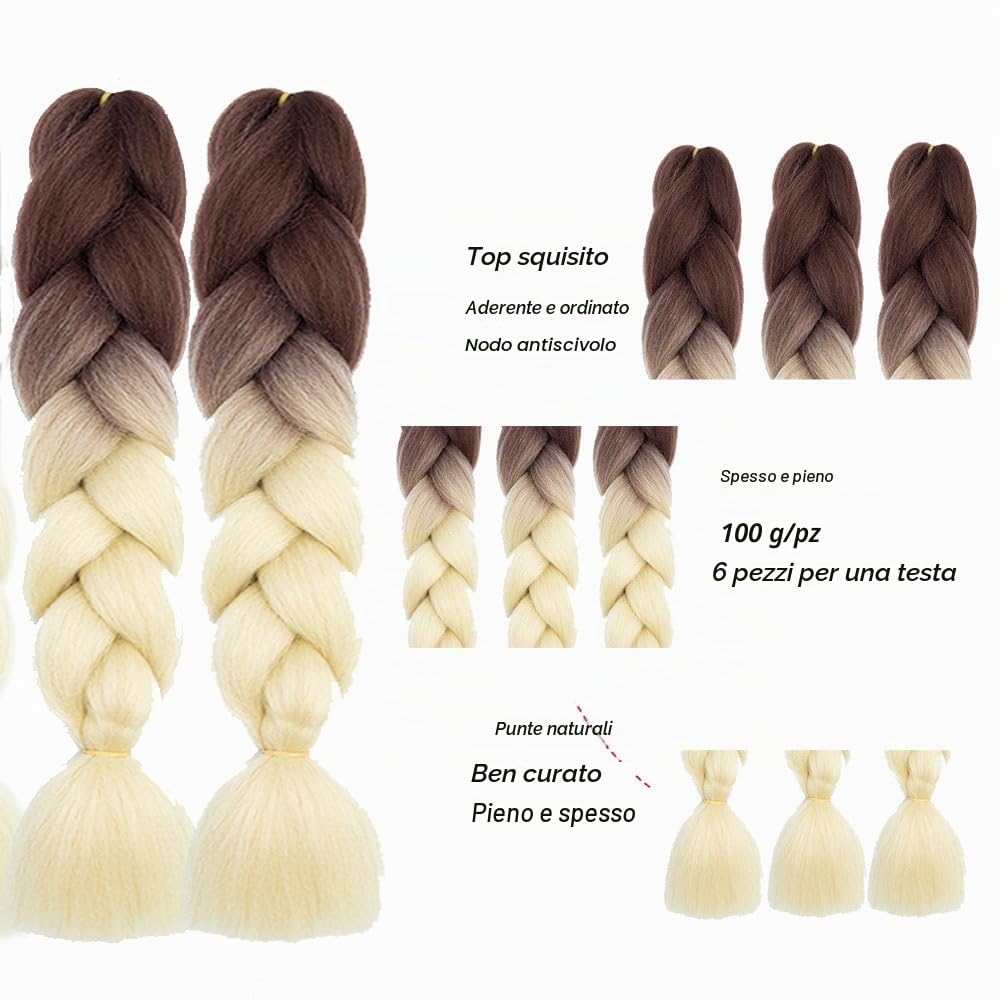 Extension per Treccine Africane Extension Capelli Finti per Treccine Afro 6 Pezzi Ombre Kanekalon Treccia Capelli (Marrone-Beige)