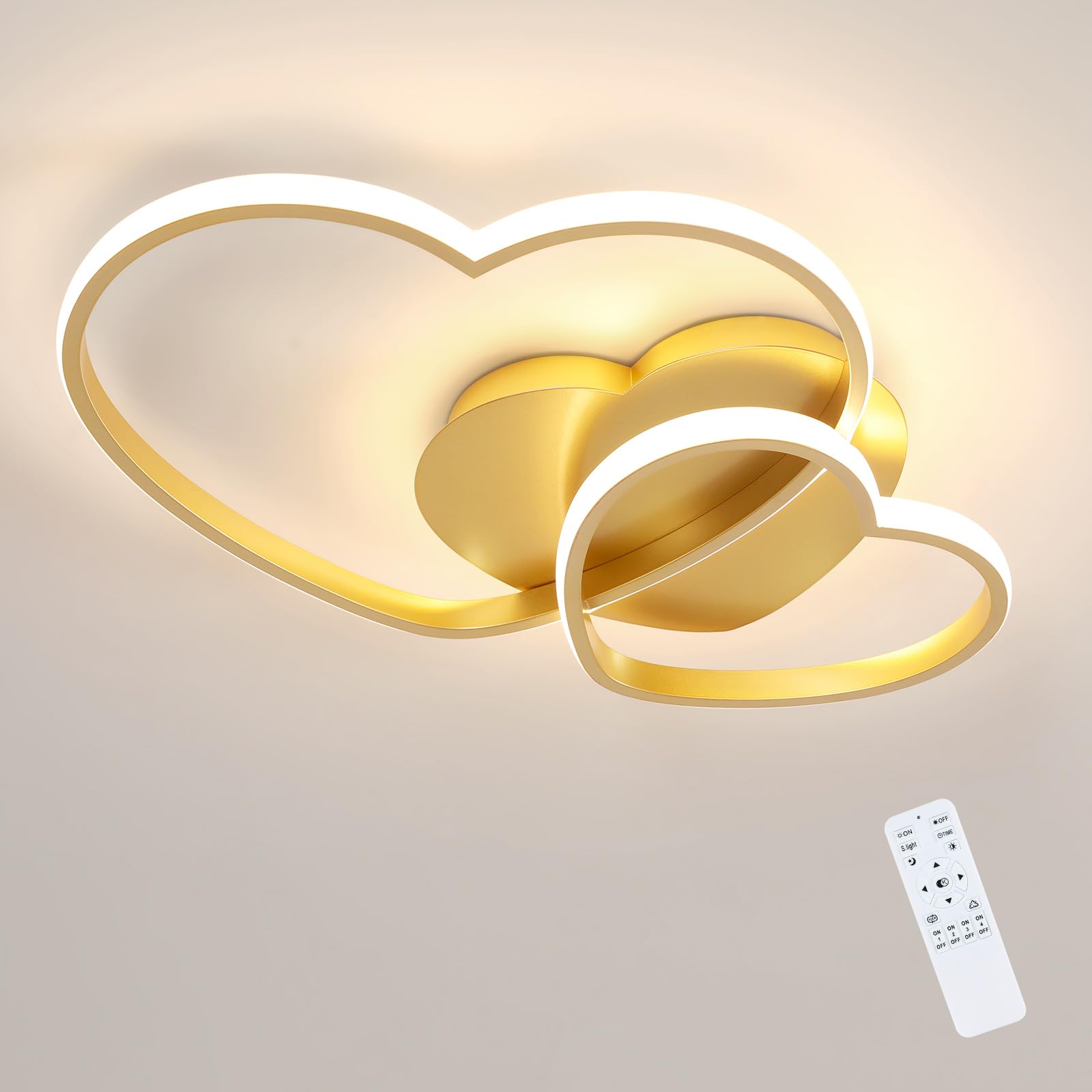 Riserva Gold Reserva Dimmable 48W Led Ceiling Light, Modern Heart-Shaped Ceiling Lamp, Chandelier With Remote Control 3000K-6500K For Bedroom, Children's Room, Living Room, 50Cm