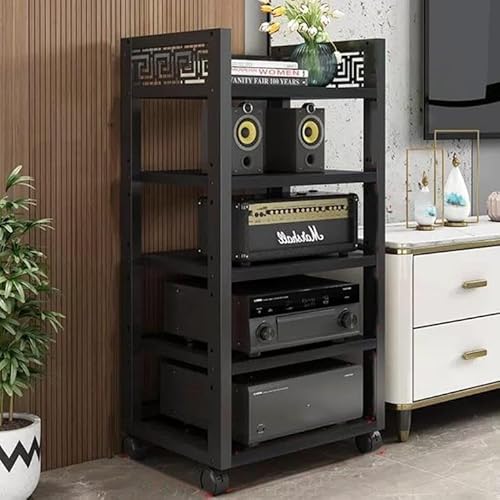 3段ステレオキャビネットAVスタンド - ローリングオーディオタワー 多層メディアラック CDプレーヤー用 調節可能なコーナーシェルフ フロアスタンディングオーディオ家具 (ブラック)