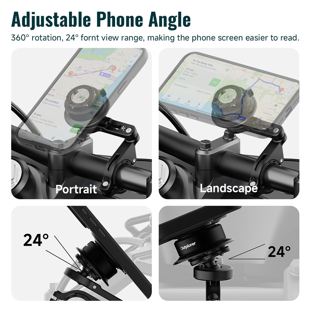 QM02-Motorcycle-Pro) - Supporto magnetico per telefono da moto, antivibrazione, con blocco di sicurezza, per bici, scooter, moto, MTB, installazione cieca a 360°, per telefoni