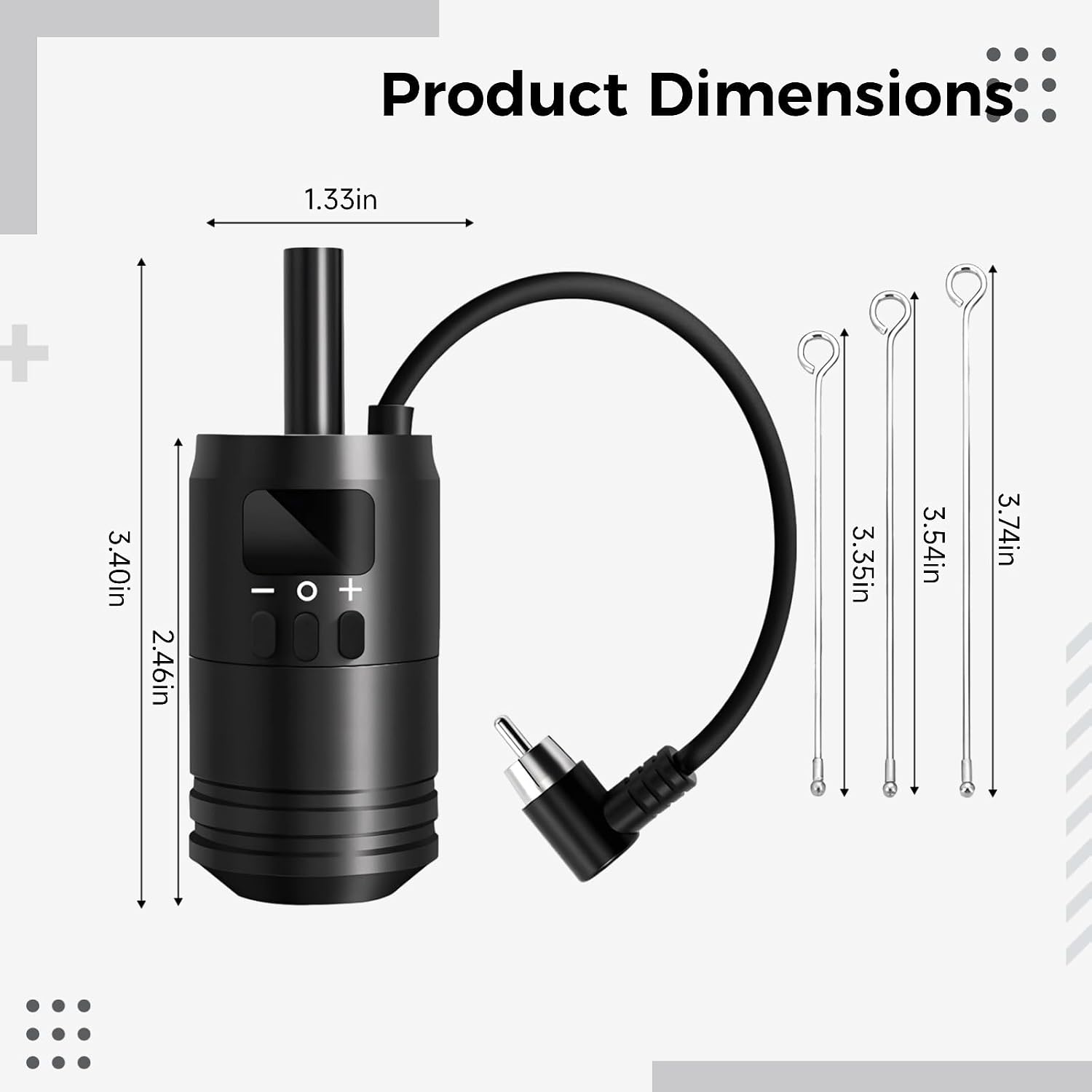 Tattoo Battery Grip 2-in-1, Wireless Adjustable Tattoo Pen Kit with Led Display, Includes 3 Needles, Compatible with Most Tattoo Machine, 4.8V-12V