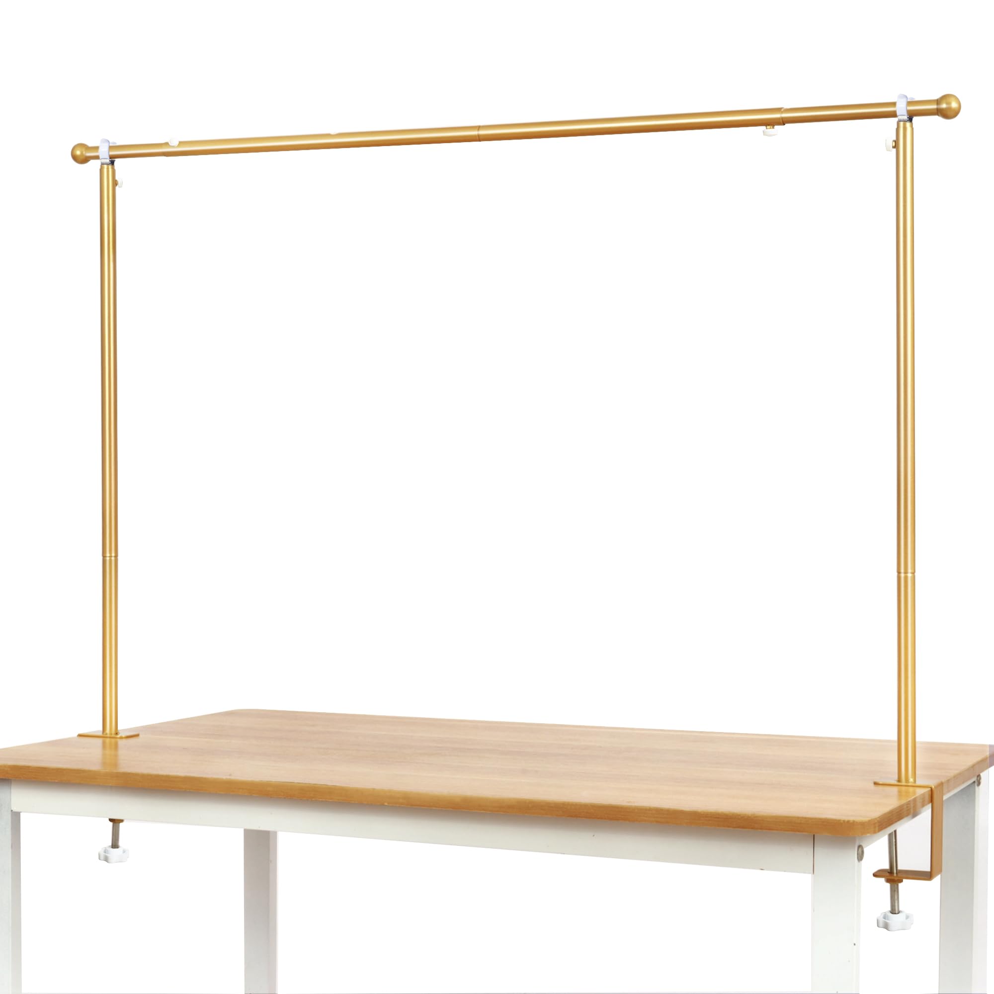 Go-komax Over The Table Rod Stand with Clamps – Table Hanging Rail, Bar, Pole for Garland Banner Backdrop, Metal Balloon Arch Stand for Parties & Events (Rich Gold, Lenth 250cm)
