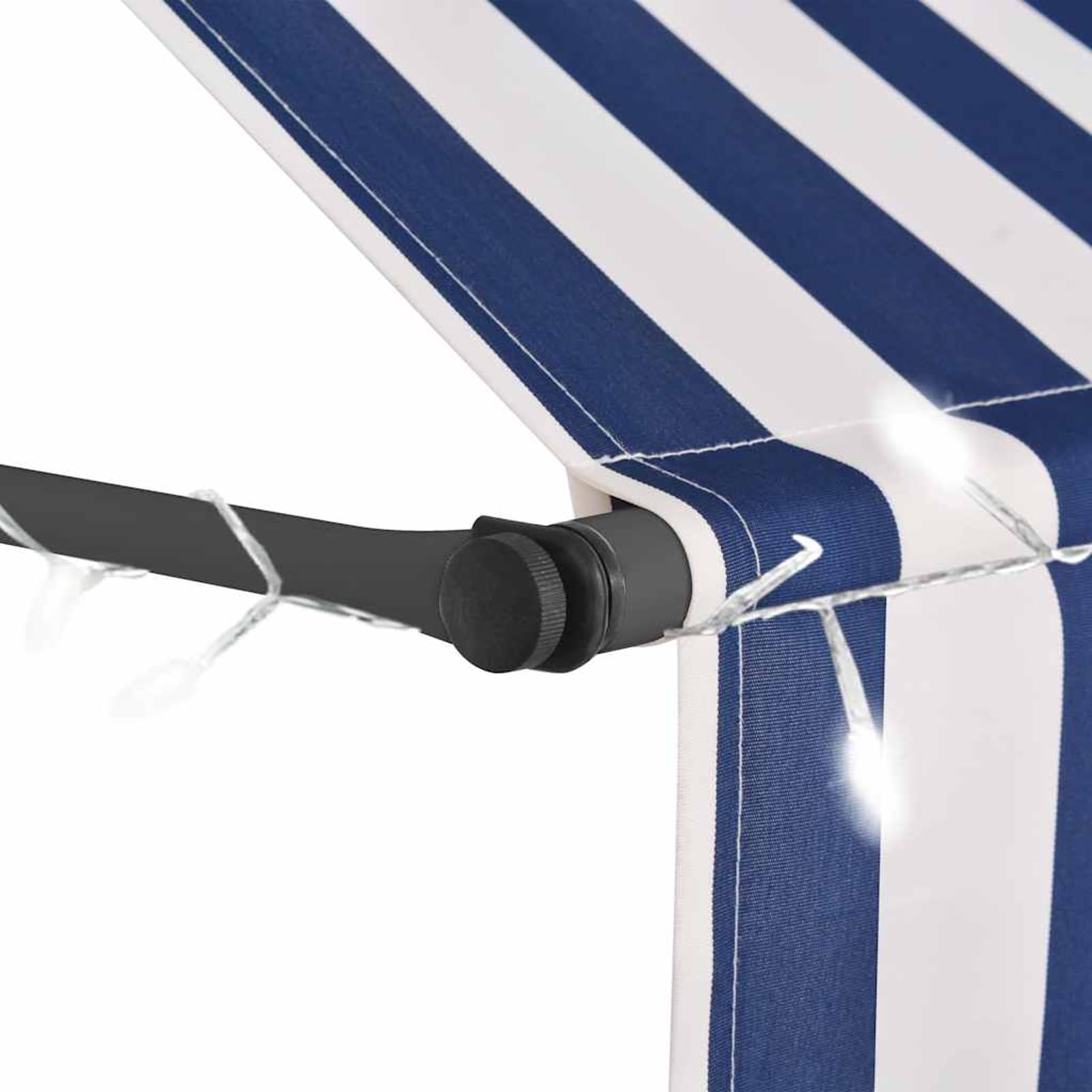 Wysuwana markiza balkonowa, obsługiwana ręcznie, 400 cm, niebiesko-biała, bez wiercenia, z korbą ręczną, aluminiowa markiza odporna na promieniowanie UV, regulacja wysokości i działanie wody
