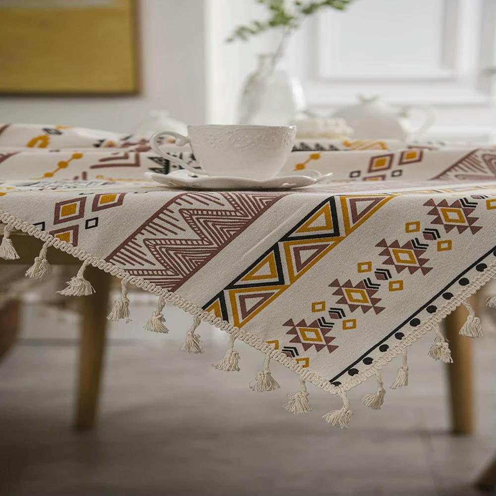 Mantel Bohemio de 120~300cm Mantel Resistente al Agua y al Aceite de Lino y algodón Mantel de Comedor para Acampar Mantel de Fiesta en casa