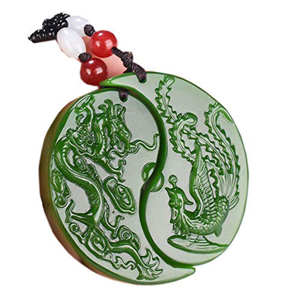 Naszyjnik z kamienia jadeitowego, chiński zielony jadeitowy smok feniks wisiorek z jadeitu pomyślny amulet para wisiorków z jadeitu/509