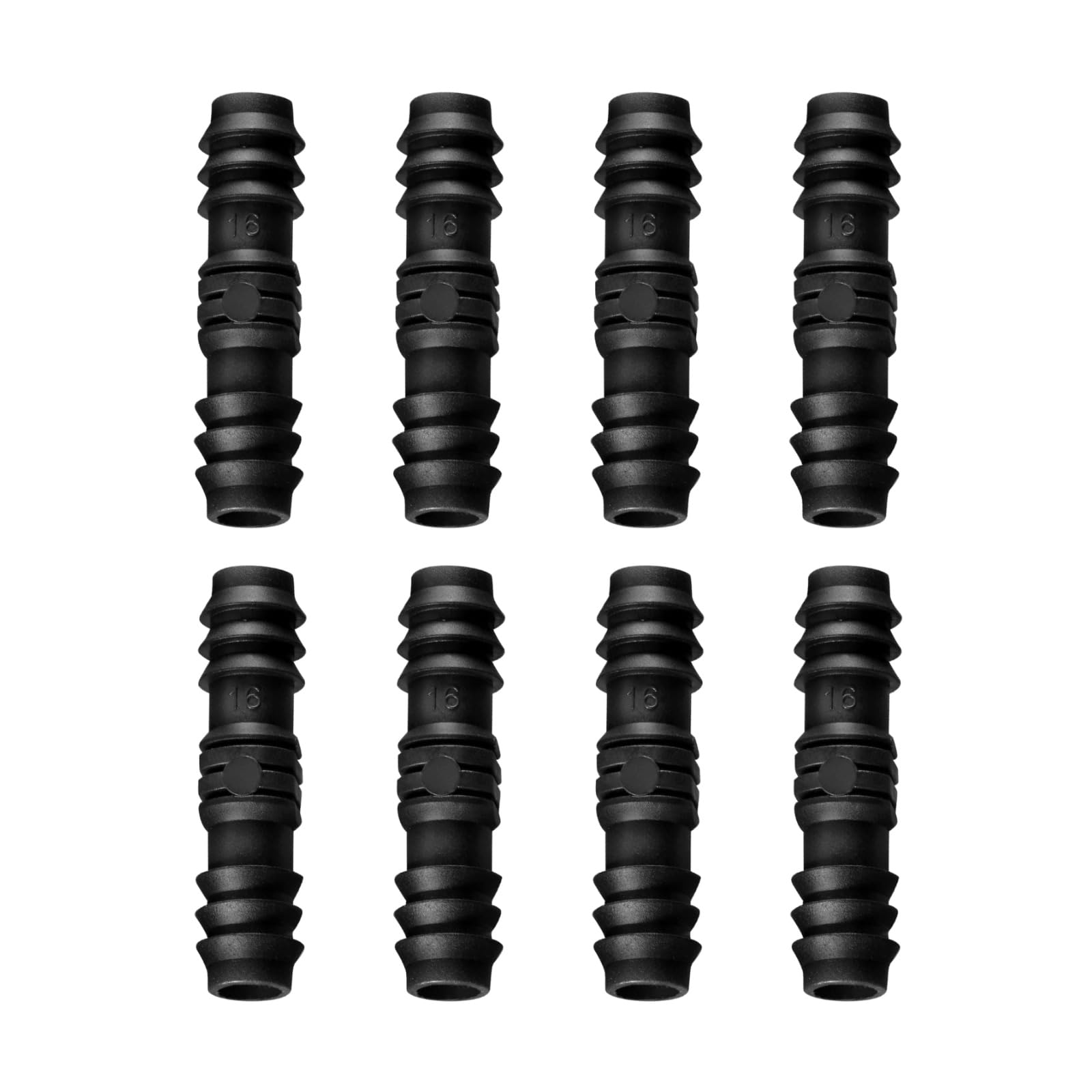 8 Pieces 1/2 Inch (16mm) Garden Barbed Connector Hose Connectors Hose End Stop Plastic Drip Irrigation Hose Connector, Black(Joiner)