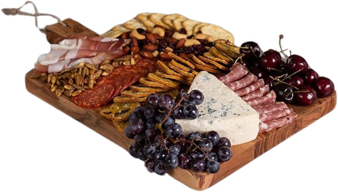 Acacia Wood 16" Modern Inlay Serving Board with Handle