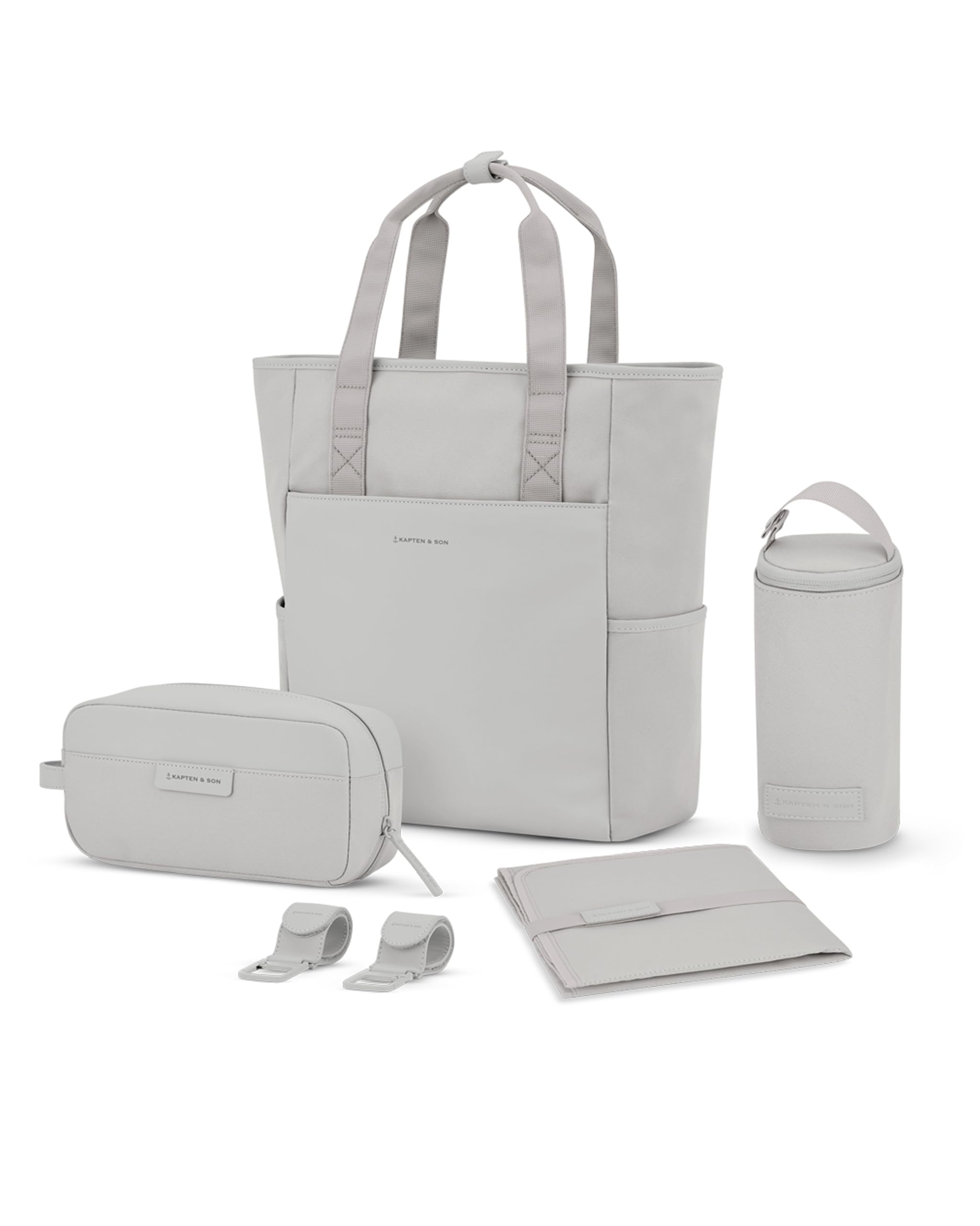 Kapten & Son Rucksack Lindby Diaper Set Greige 18 L | 2in1 Wickelrucksack & Wickeltasche mit Kinderwagen- und Kofferbefestigung | inklusive Kulturtasche, Wickelunterlage & isolierter Flaschenhalter