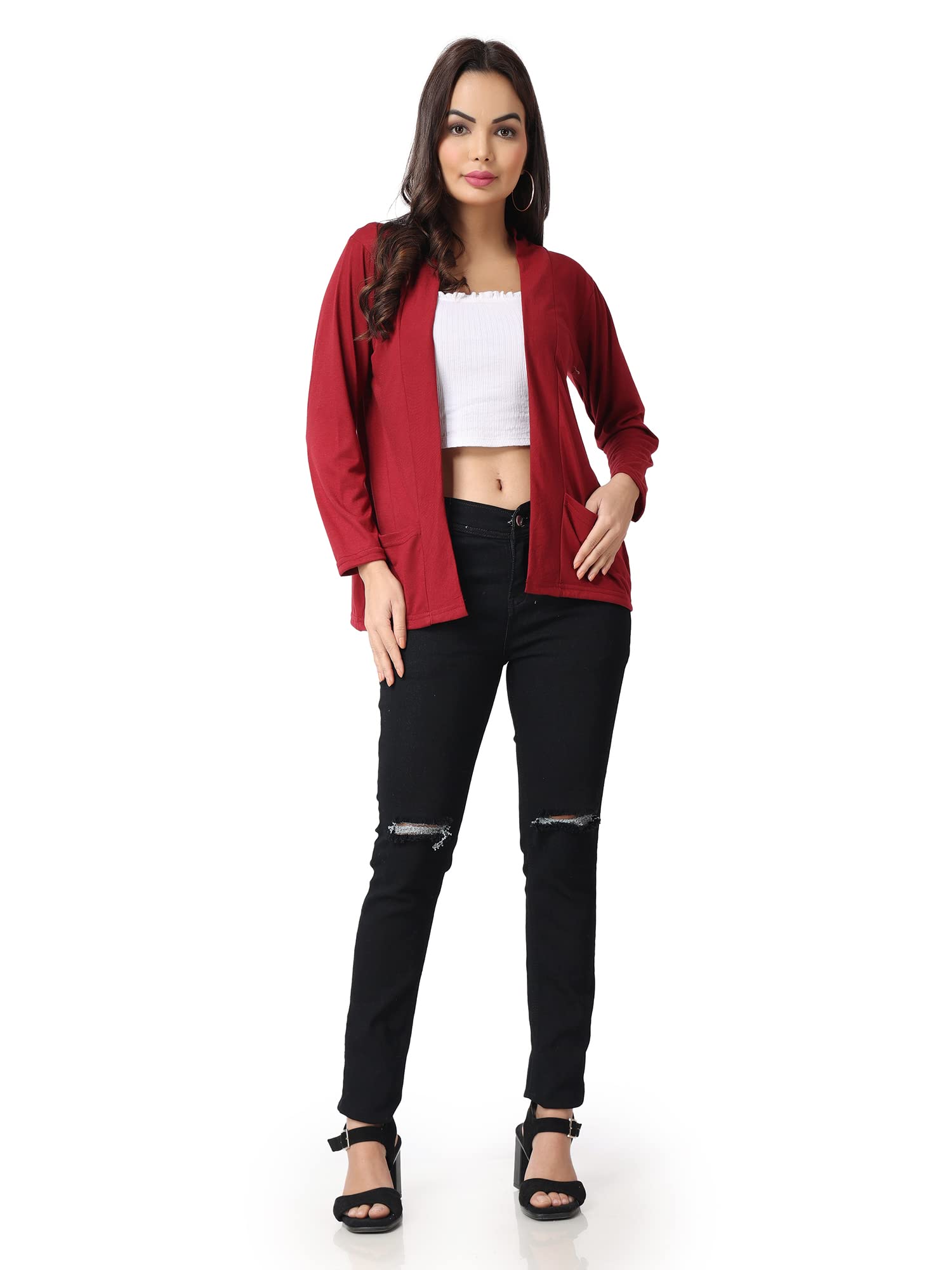af affair Girl's & Women's Cotton Two Pocket Long Sleeves Shrug - (Maroon, X-Large)-picture-37