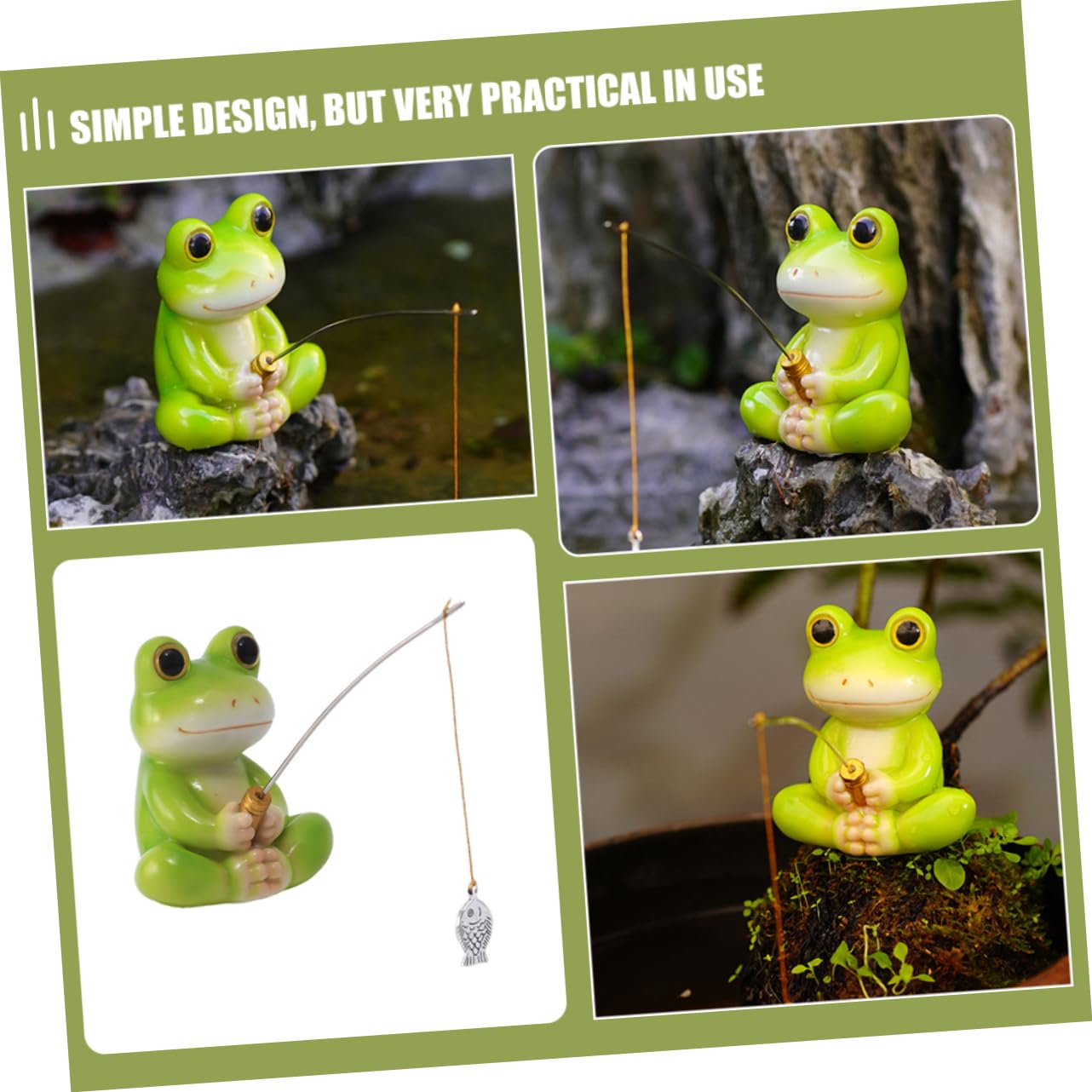 PRETYZOOM 2 Piezas Estatua De Pesca De Rana Decoraciones para Peceras Pequeñas Ornamento del Acuario Mini Figuritas De Ranas Juguetes De Pescado para Niños Mini Ranas Resina Green