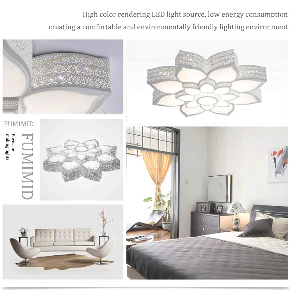 Moderna lampada da soffitto a LED, 60W 6000LM Creativa lampada da soffitto in acrilico a forma di fiore, 5 teste di petali neri lampadari a led per soggiorno, camera da letto, sala