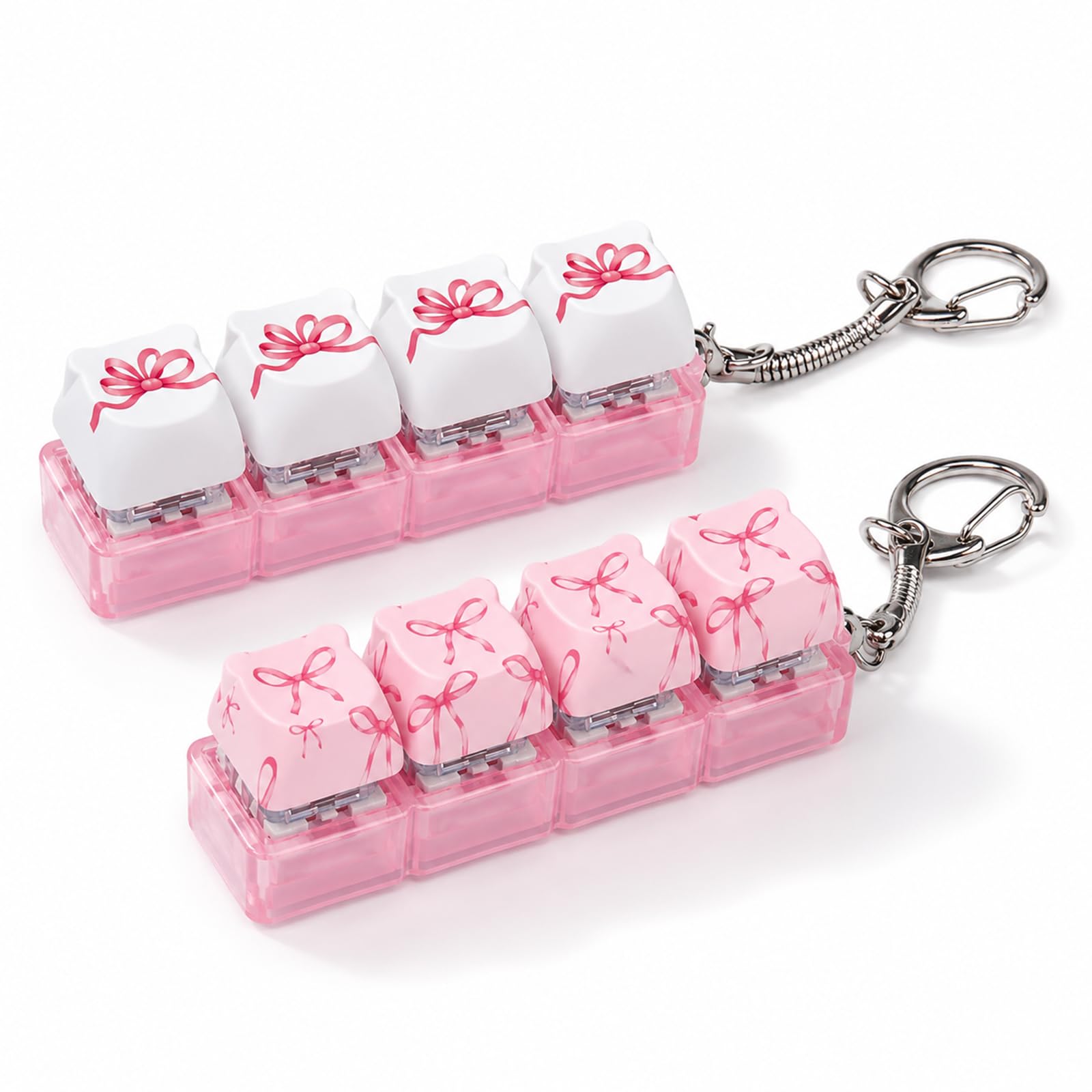 2Pcs Pink Bow Keyboard Fidget Toy, Cute Keyboard Fidget Keyring, Stress Relief Clicky Keyboards for Girls, Women, Pink Girl Pop Game