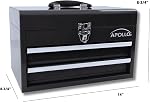 Apollo Tools 14 Inch Steel Tool Box with Deep Top Compartment and 2 Drawers in Heavy-Duty Steel with Ball Bearing Opening and Powder Coated Finish - Black - DT5010