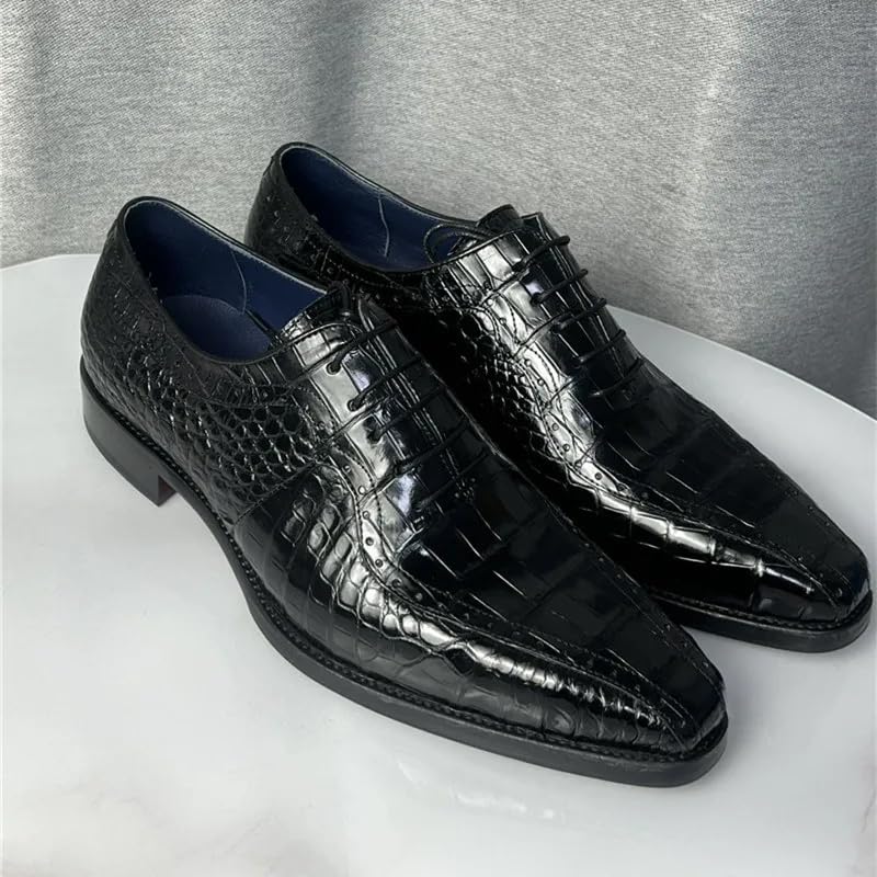 Generic Authentic Crocodile Skin Square-Toe Design Businessmen Dress Shoes Genuine Alligator Leather Handmade Male Lace-up Oxford Shoes, Black2