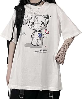 Hewlshawn Women Grunge T Shirt Gothic Bear Tops Print Haraju