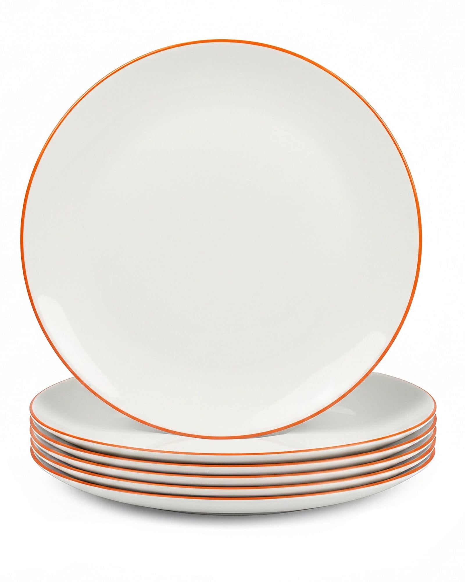 LaGlint 10.5 Inch Dinner Plate Set of 6, Orange Rim Opal Glass Plates