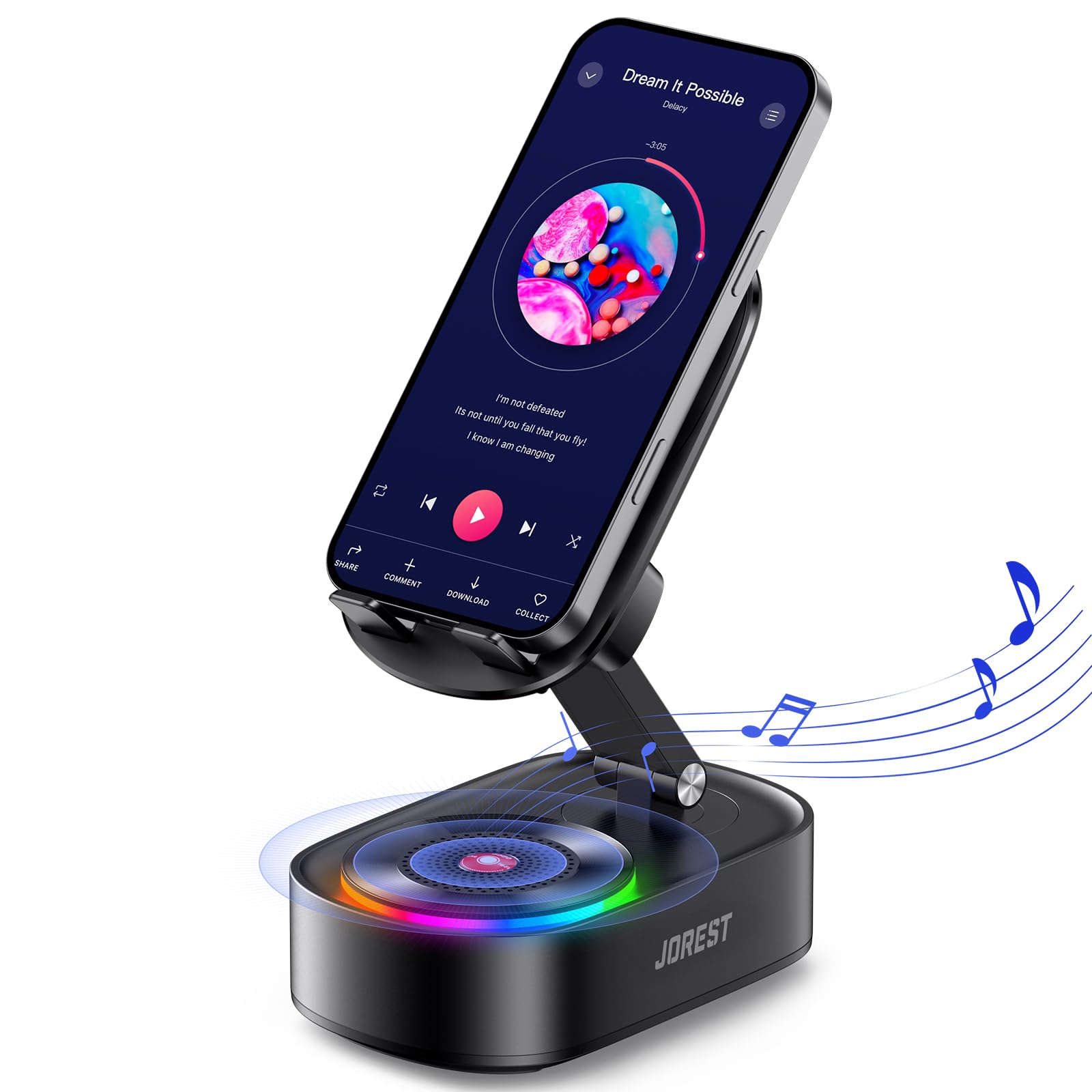 Jorest Wireless Induction Speaker, Cell Phone Stand with Bluetooth Audio, Phone Speaker Amplifier Foldable for iPhone, Android, iPad, Birthday Gifts for Men Women Teenage Boy Dad Father