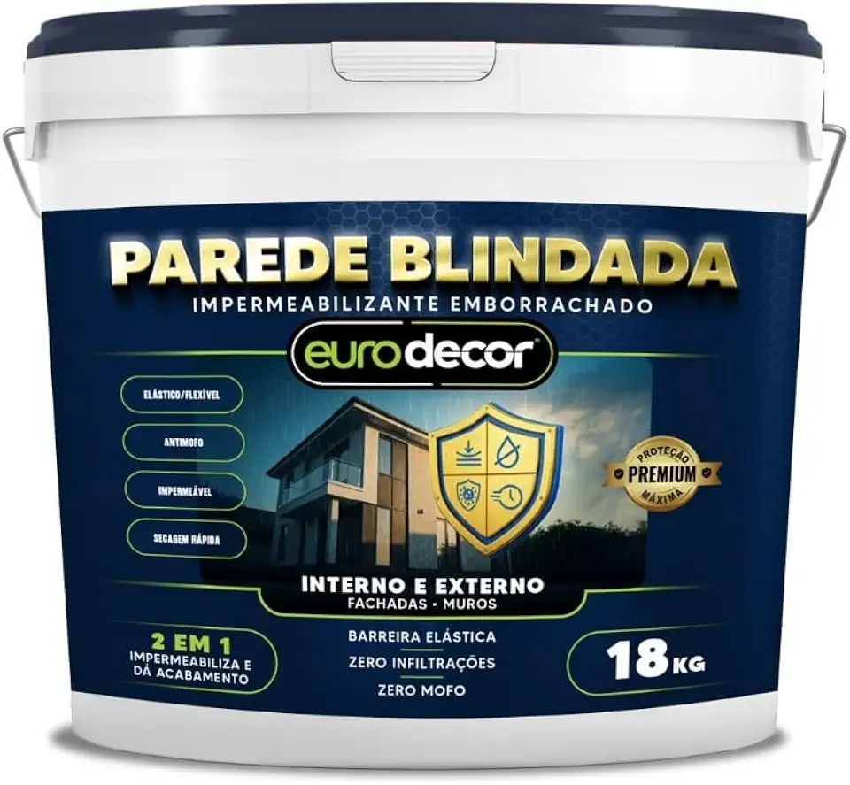 Parede Blindada Euro Decor Tinta Emborrachada 18KG Fácil Aplicação Proteção Contra Infiltrações (Branco)