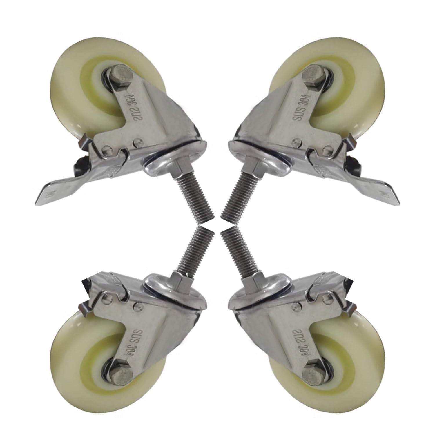 MXXQRHF 3" Universal Swivel Casters Set of 4 Heavy Duty Nylon Wheels with M16 Locking Stem No Noise Replacement Tires for Fur Carts & Equipment Mobility