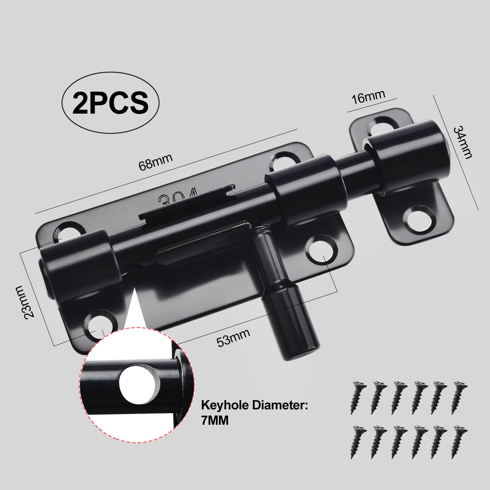 Chiavistello - Catenaccio Porta in Acciaio Inox - Serratura Scorrevole 4 Pollici - 2 Pezzi Con Viti e Foro per Lucchetto, Chiavistello per porta in legno, Serratura porta Per Porte, Finestre, Giardino