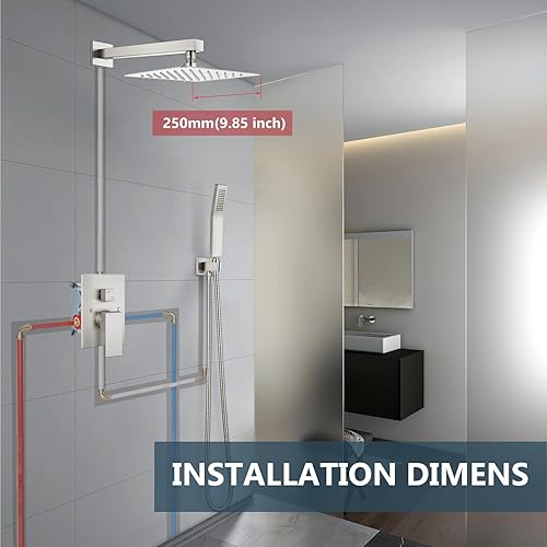 Miniatura 9 de Aolemi Juego de Grifo de Ducha Sistema de Ducha de Lluvia con Aspersor de Mano Juego de Ducha de Baño Válvula de Instalación y Kit de Molduras