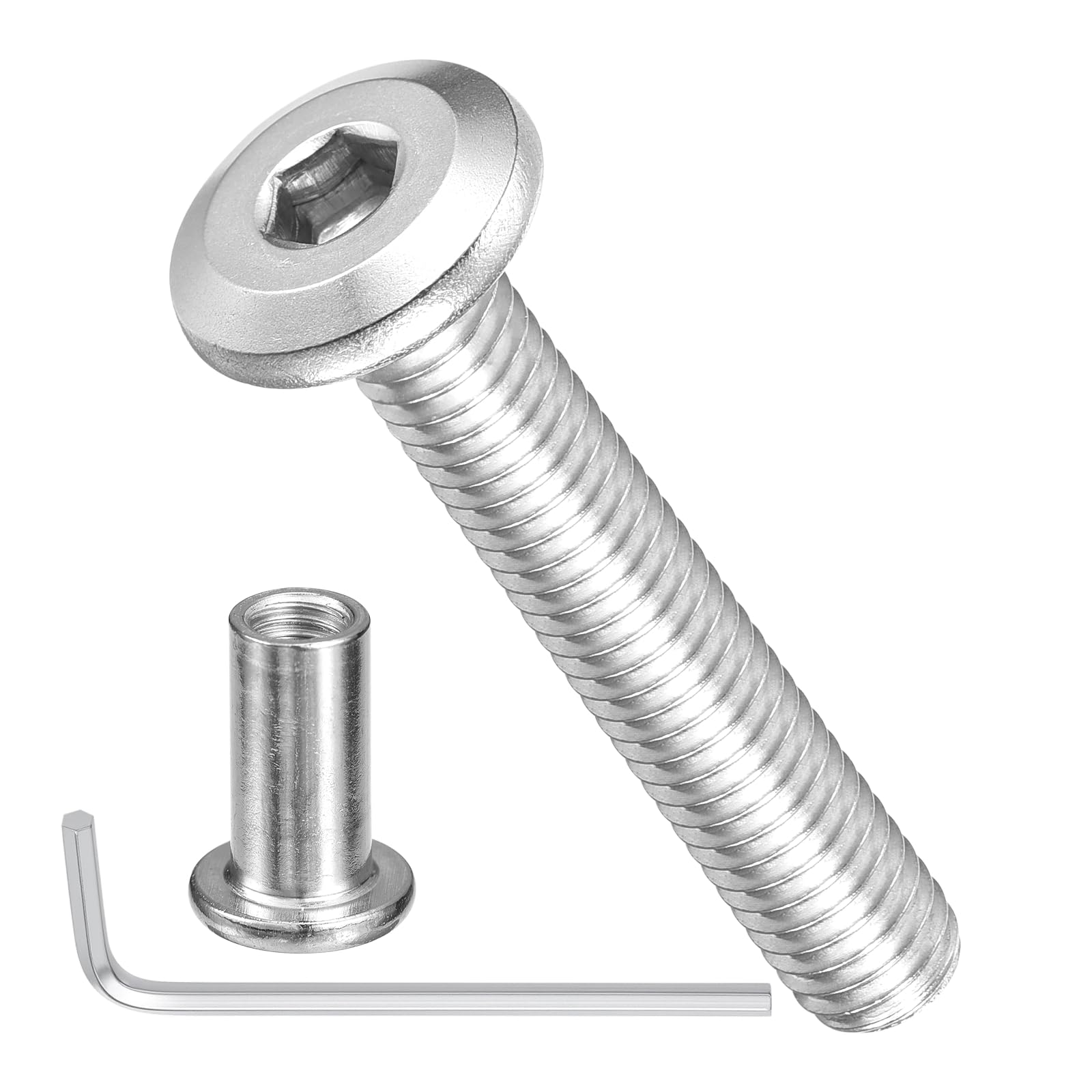 METALLIXITY Furniture Connector Bolt Cap Nut Kit with Wrench(M6-1x35mm) 24Pcs, Connector Bolts M6 Screw Barrel Nuts Binding Screws, for Chair Cabinet Bed, Silver